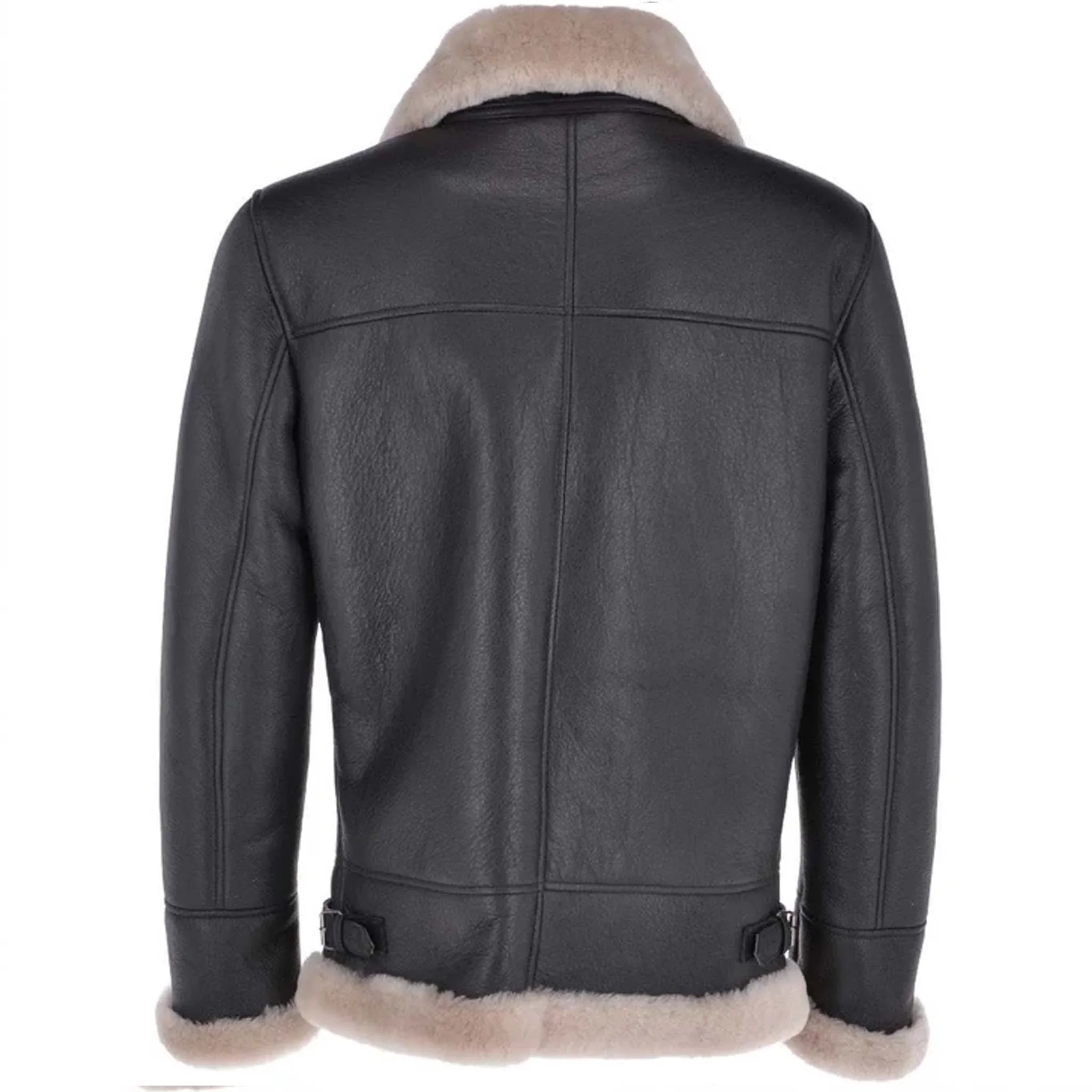 Wolvar B3 RAF Shearling Jacket - Black Airforce Sheepskin Leather Flight Coat