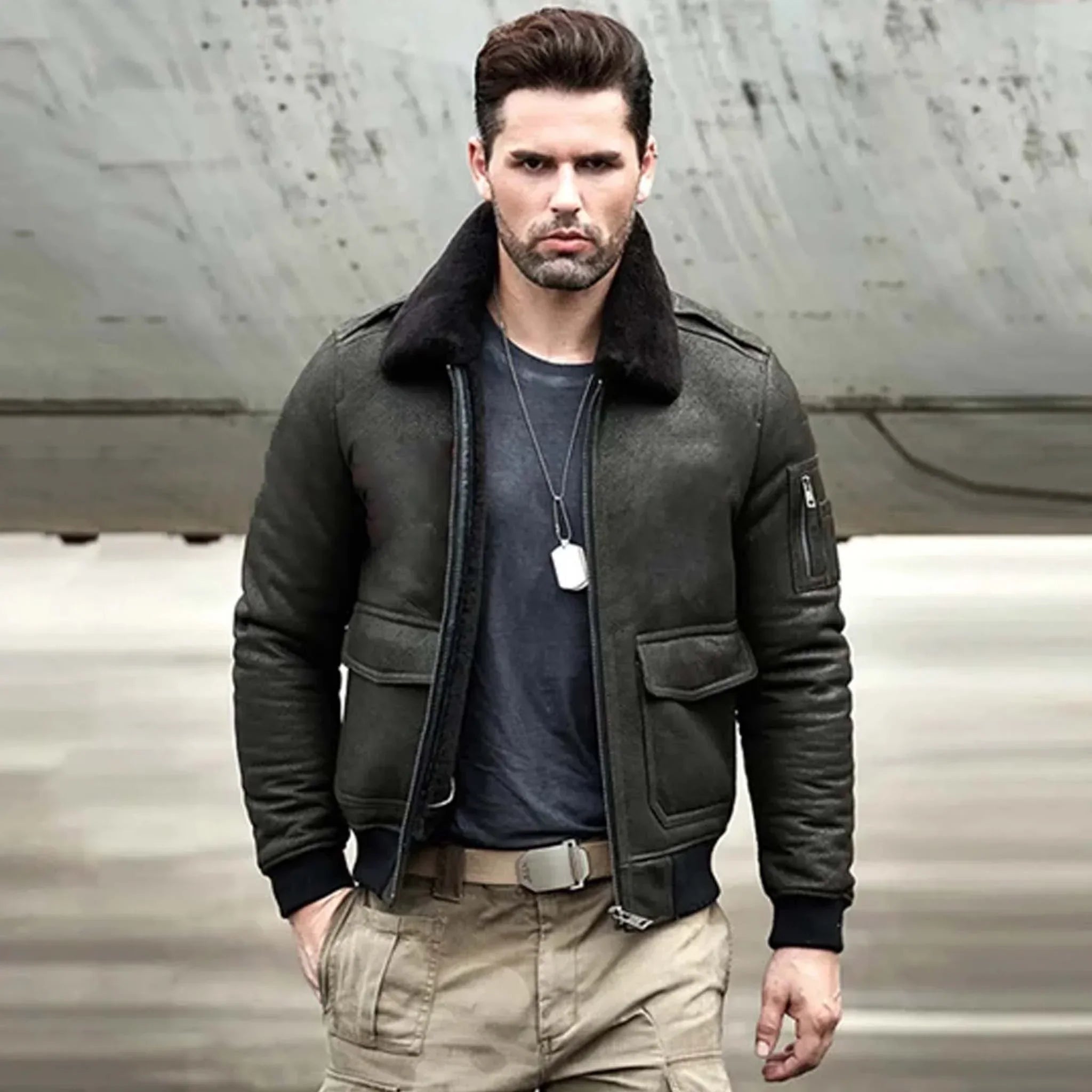 Fange Sheepskin Shearling Jacket - RAF B3 Aviator Airforce Pilot Bomber Coat