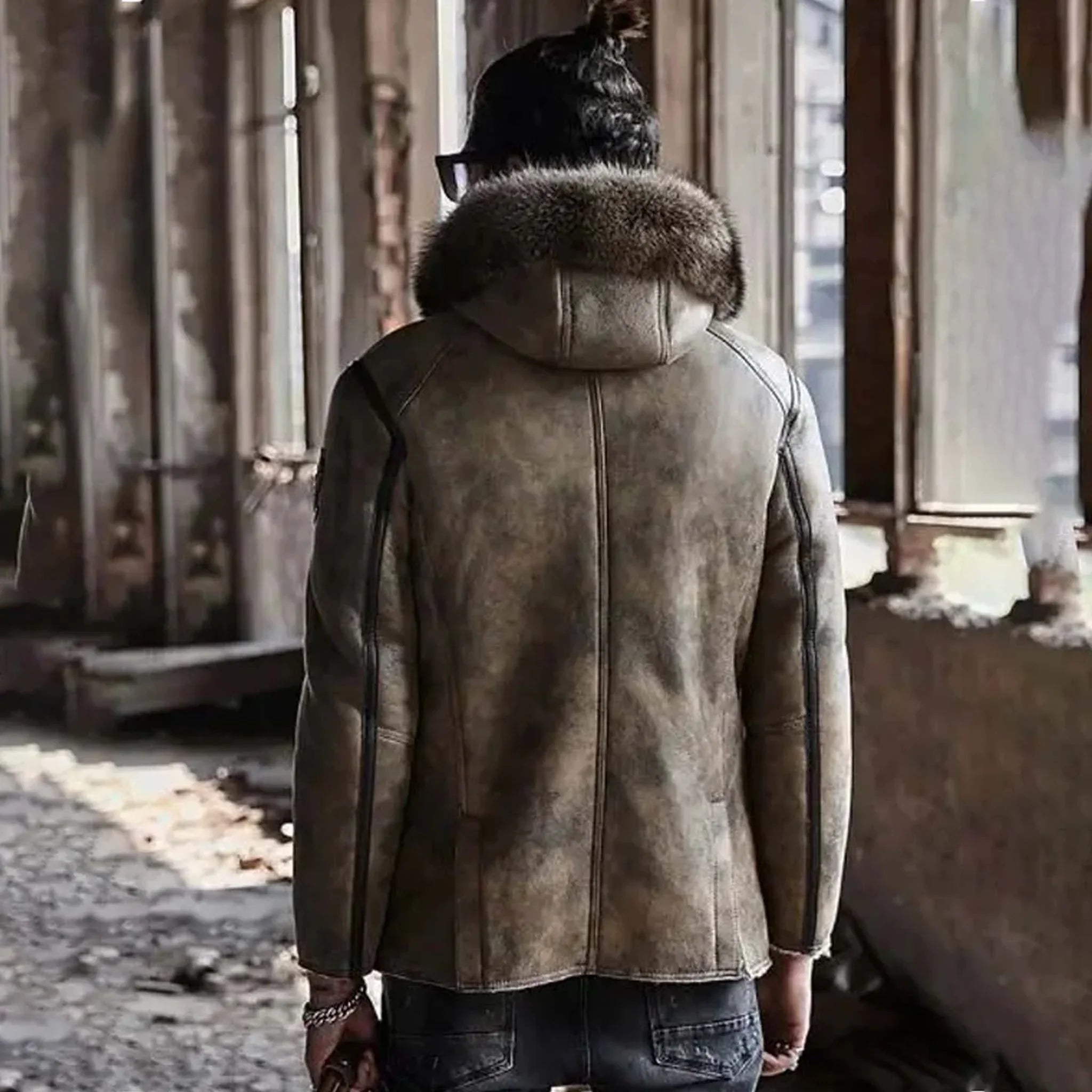 Steelix Men's Hooded Bomber Jacket - Shearling Lined Leather Coat