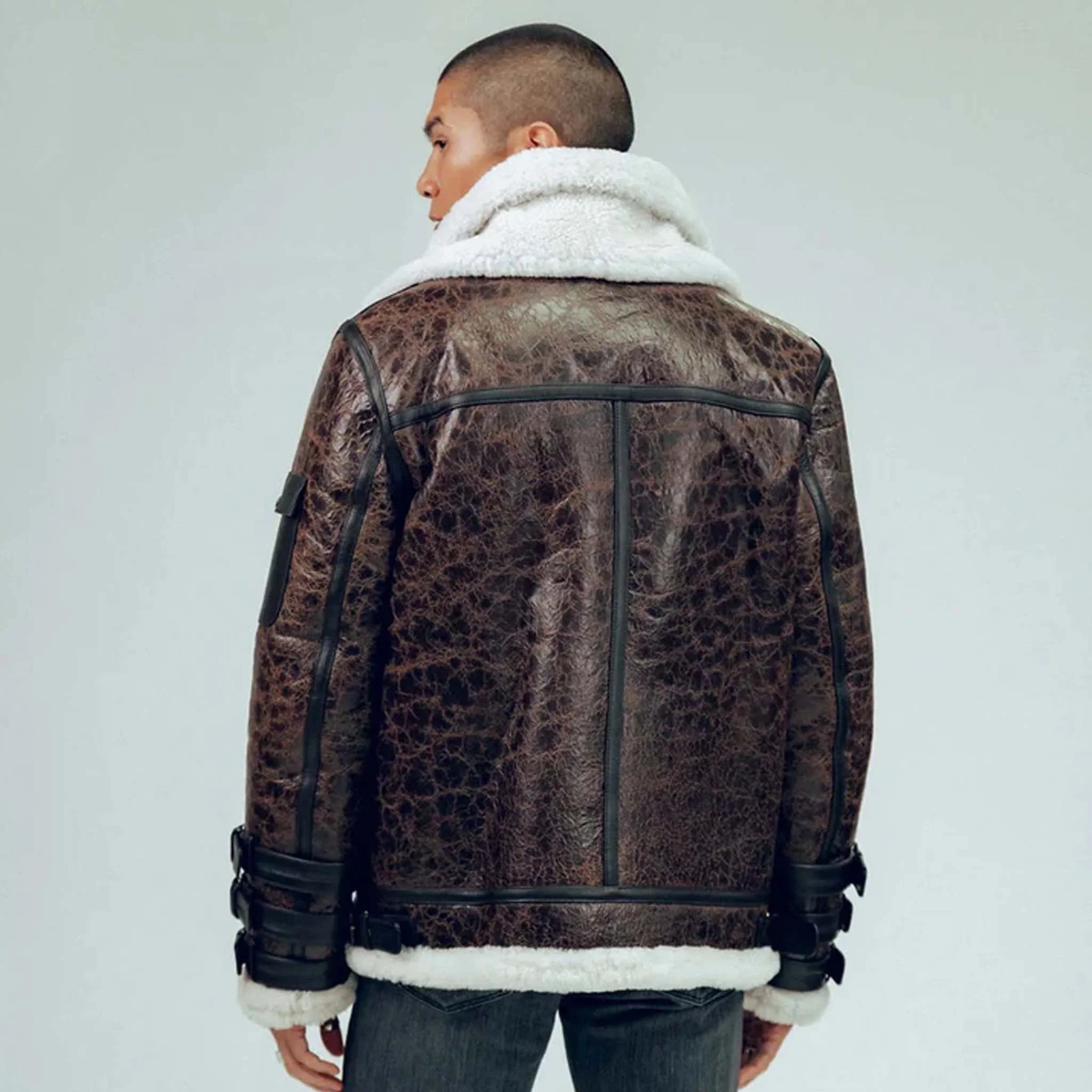 Onyx Double Tone Brown Aviator Jacket - Premium Shearling Leather Jacket