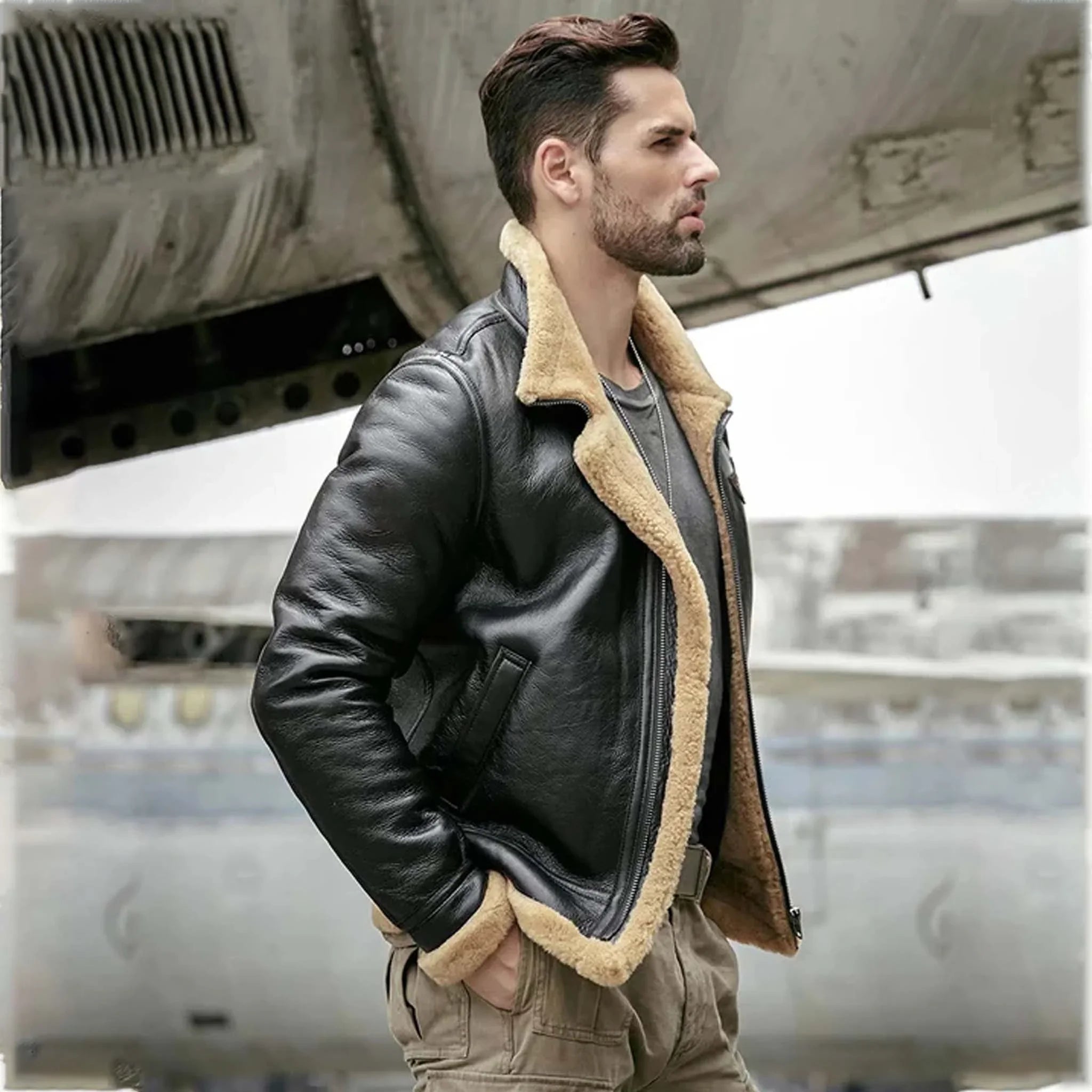 Men's Brown RAF Aviator Jacket - Sheepskin Shearling Airforce Leather Jacket