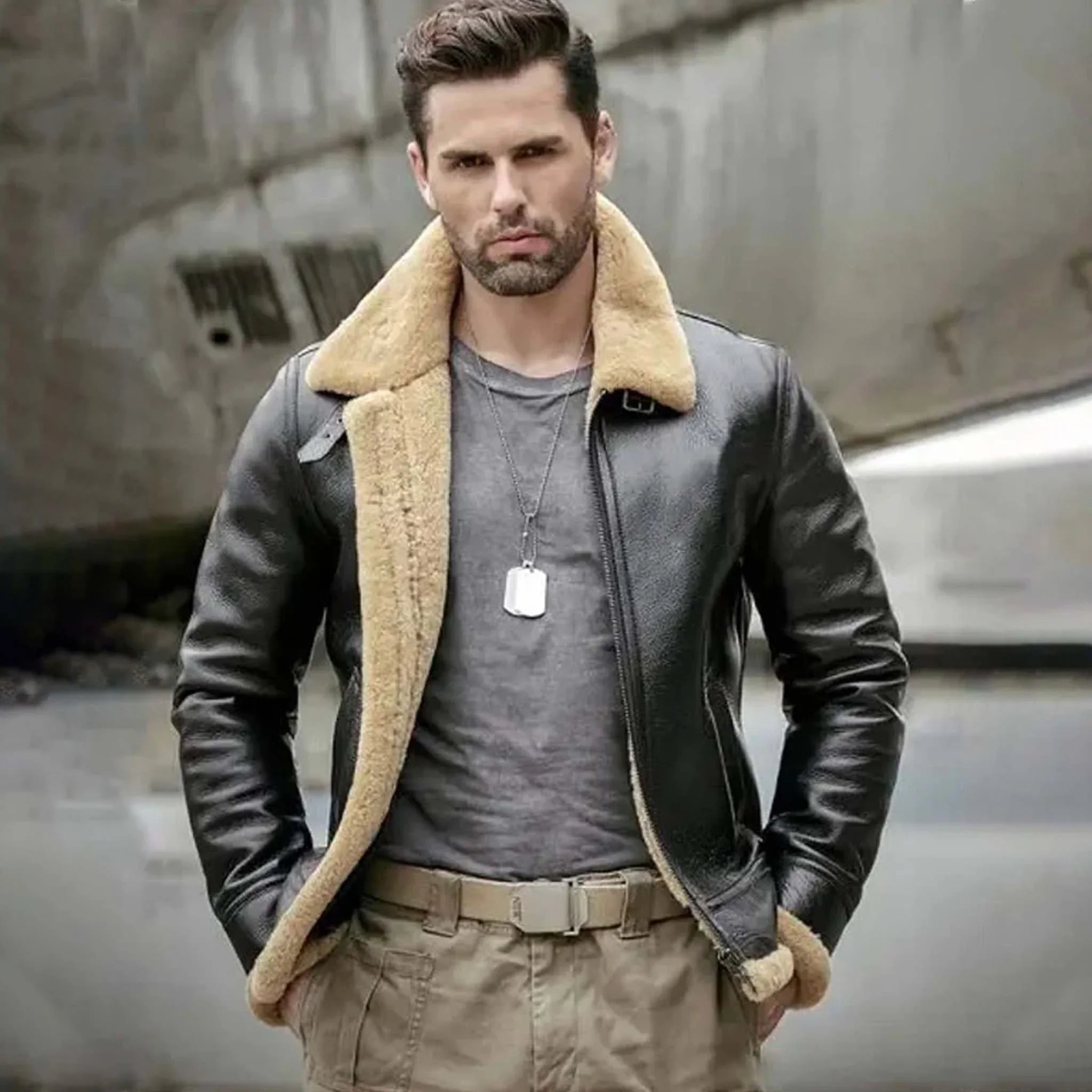 Zypher Motorcycle Bomber Jacket - Sheepskin Shearling Leather for Men