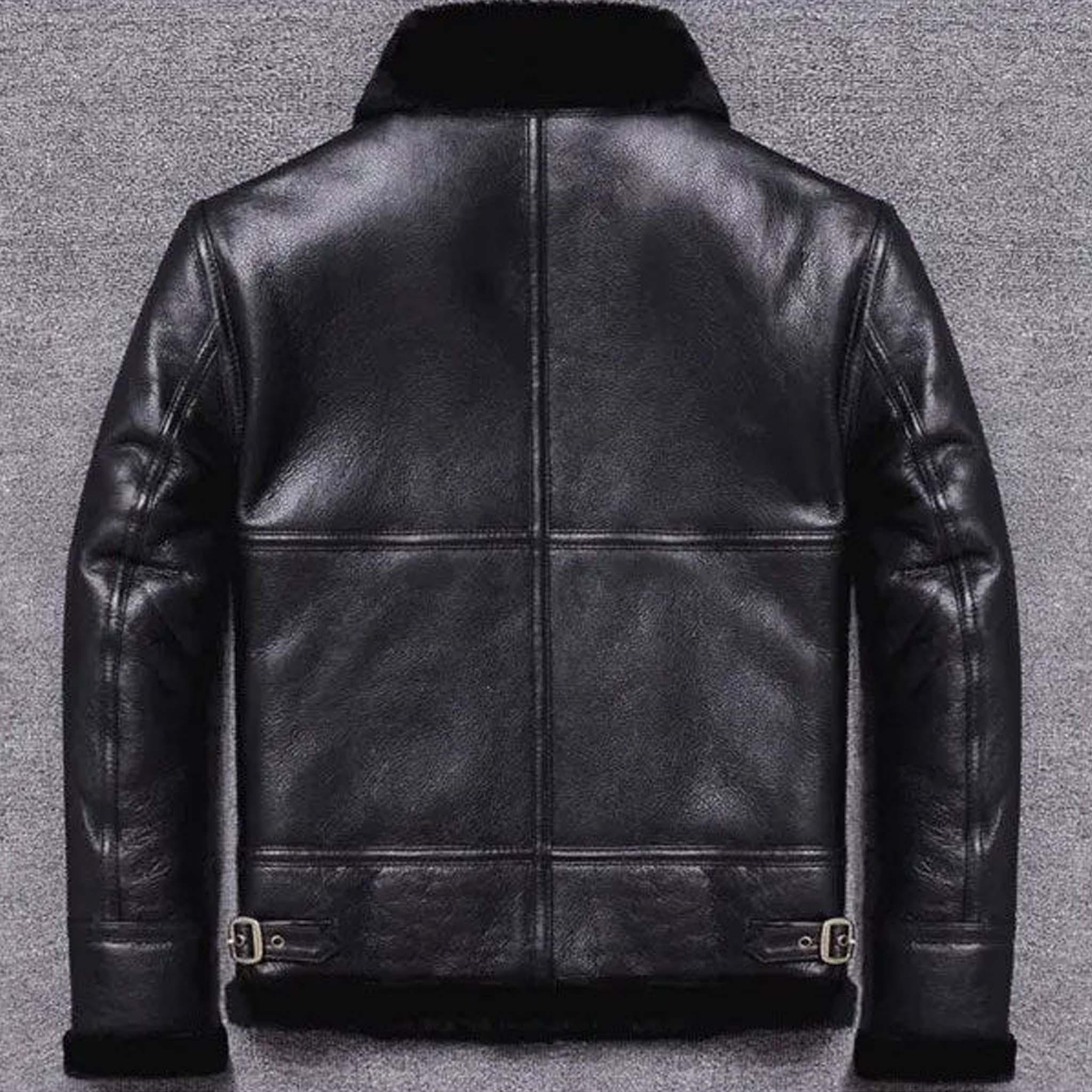 Veltrix Sheepskin Leather Motorcycle Jacket - Men's Winter Black Fur Coat