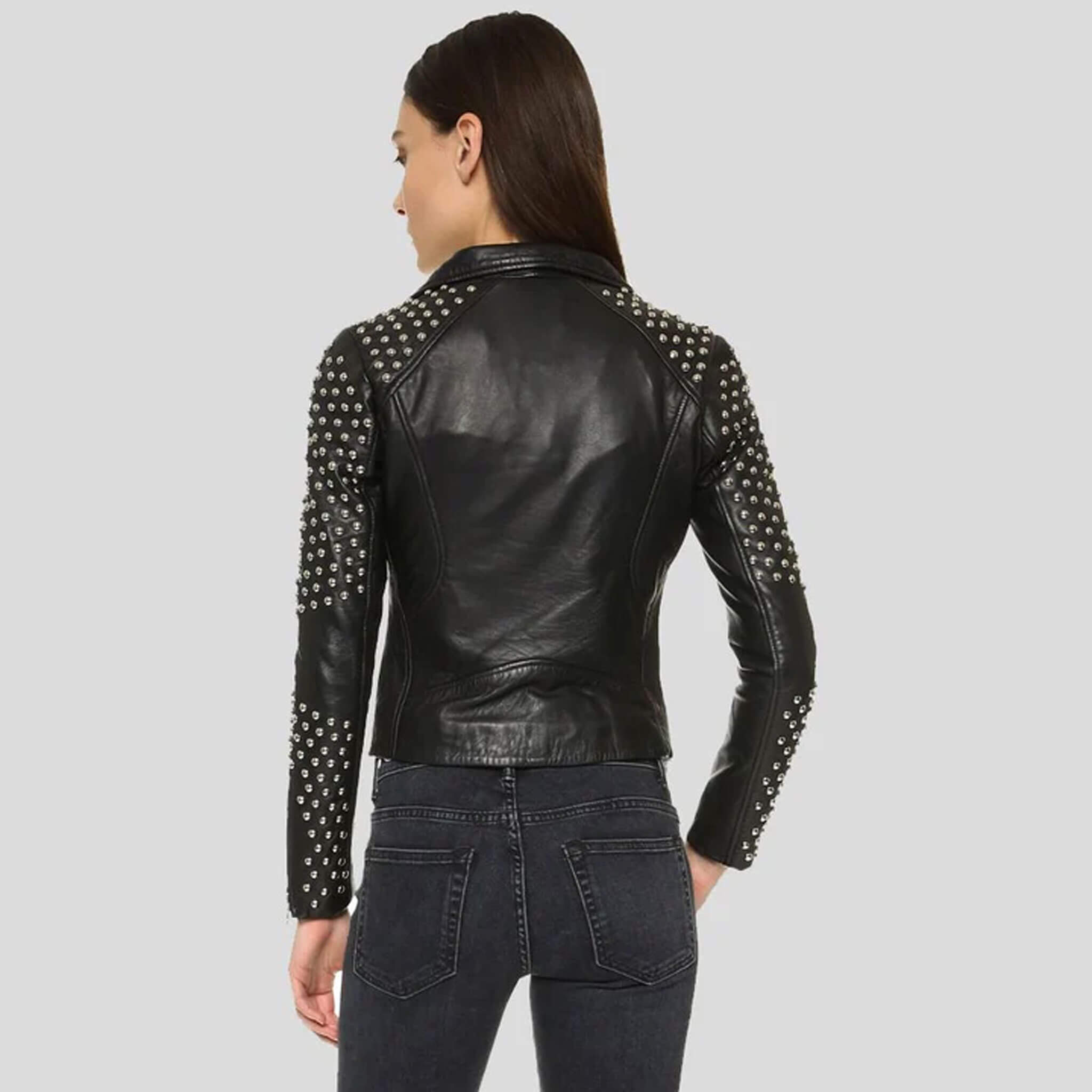Nocturne Black Studded Lambskin Moto Leather Jacket