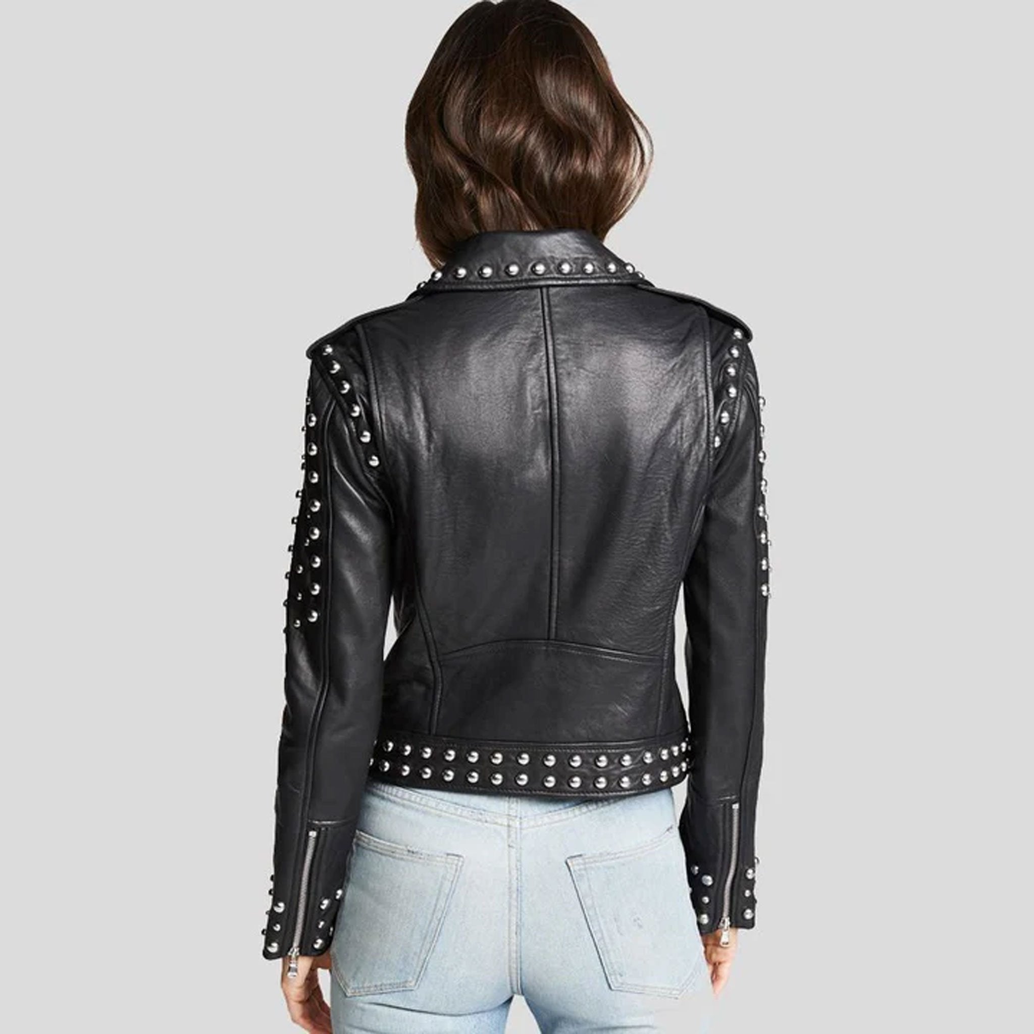 Nightrixa Black Studded Lambskin Leather Biker Jacket