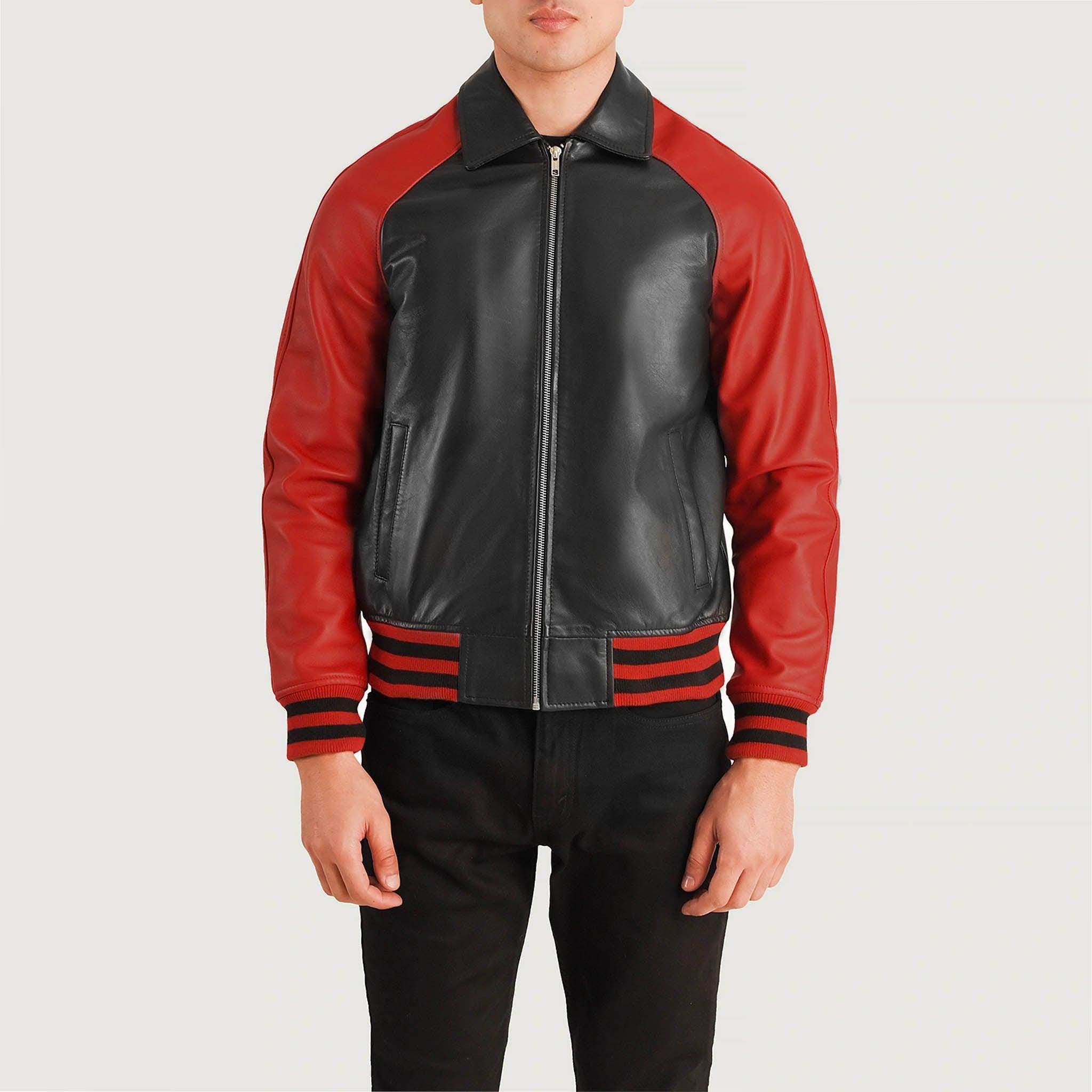 Abelard Red & Black Leather Varsity Jacket – Timeless Classic Style - leathergang.com