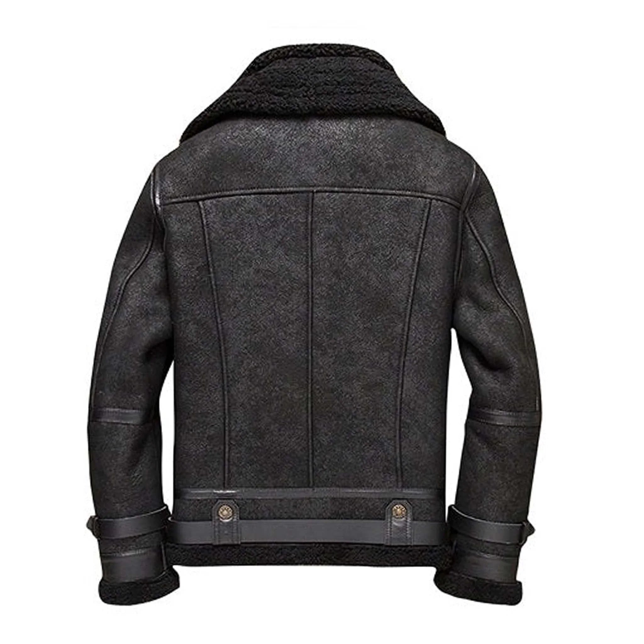 Axel B3 RAF Aviator Bomber Coat - Distressed Black Shearling Double Collar Jacket