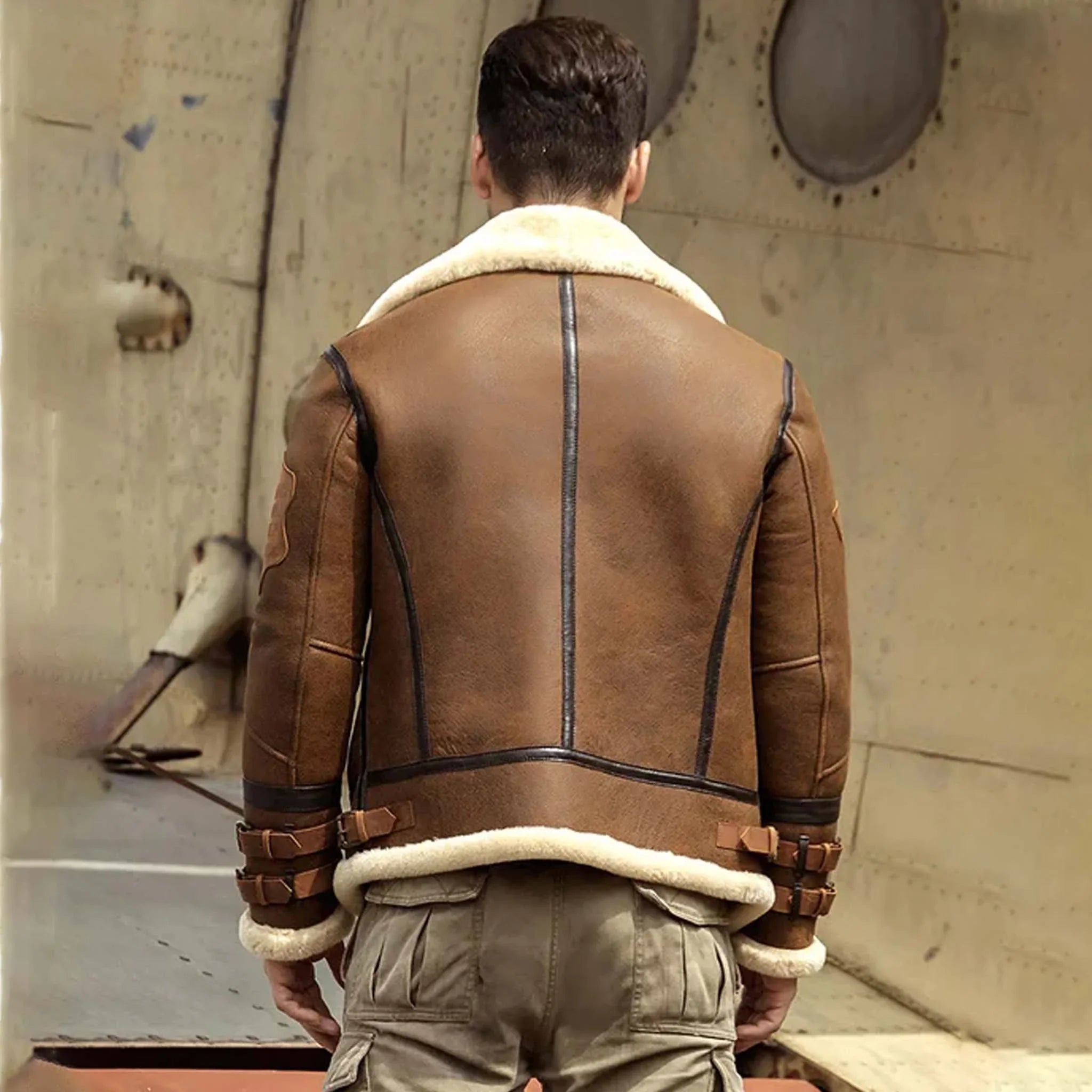 Noir B3 Sheepskin Shearling Leather Jacket - Men’s Airforce Aviator Style