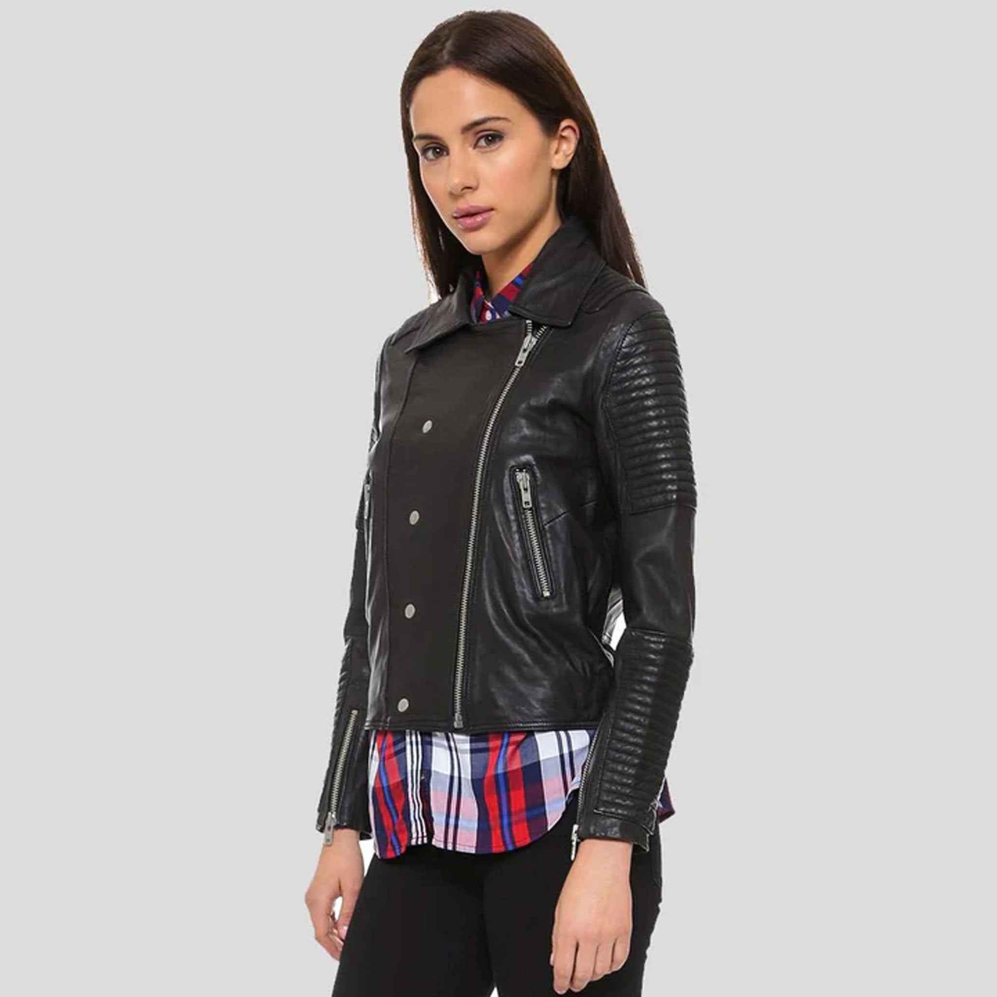 Raventa Noir Quilted Leather Biker Jacket