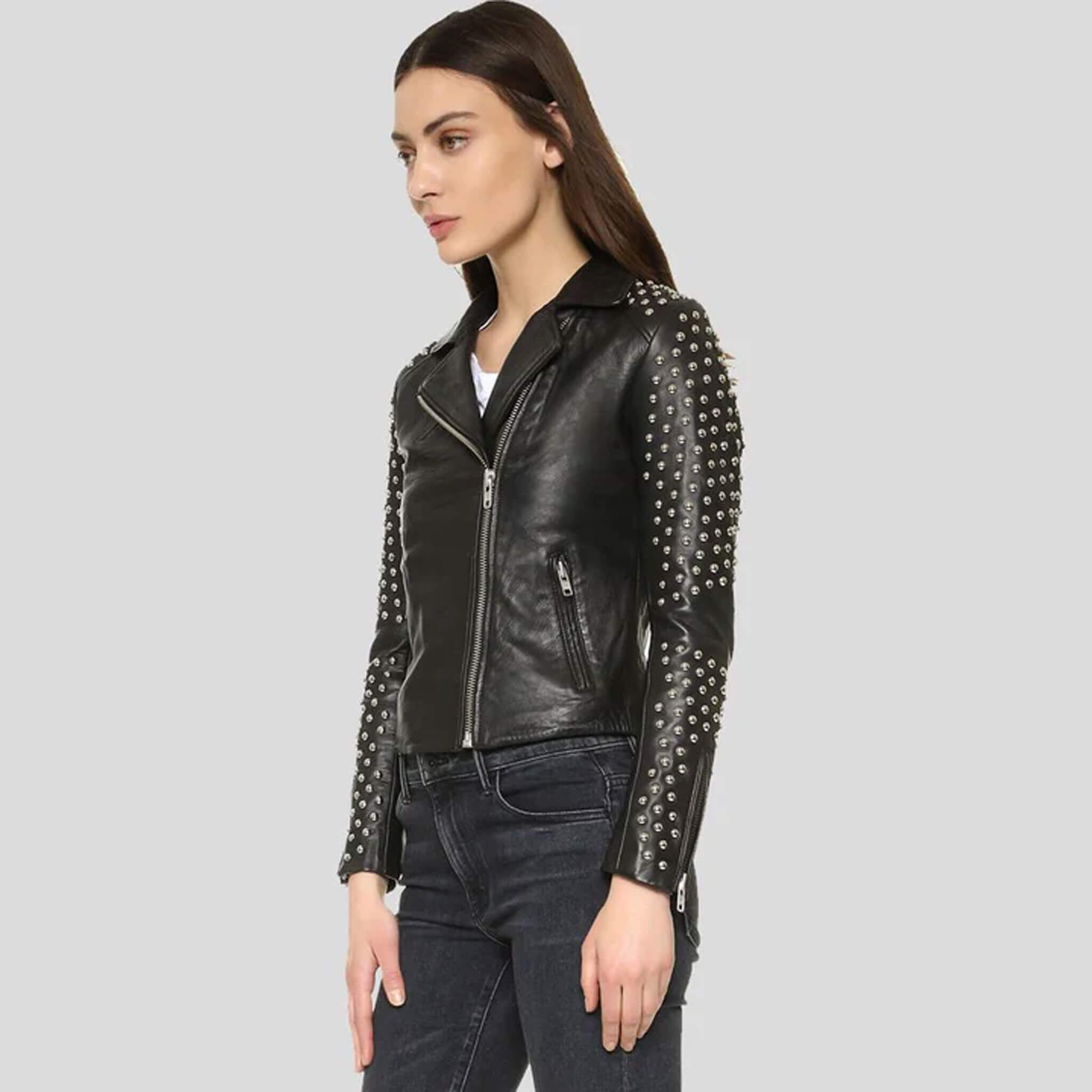 Nocturne Black Studded Lambskin Moto Leather Jacket
