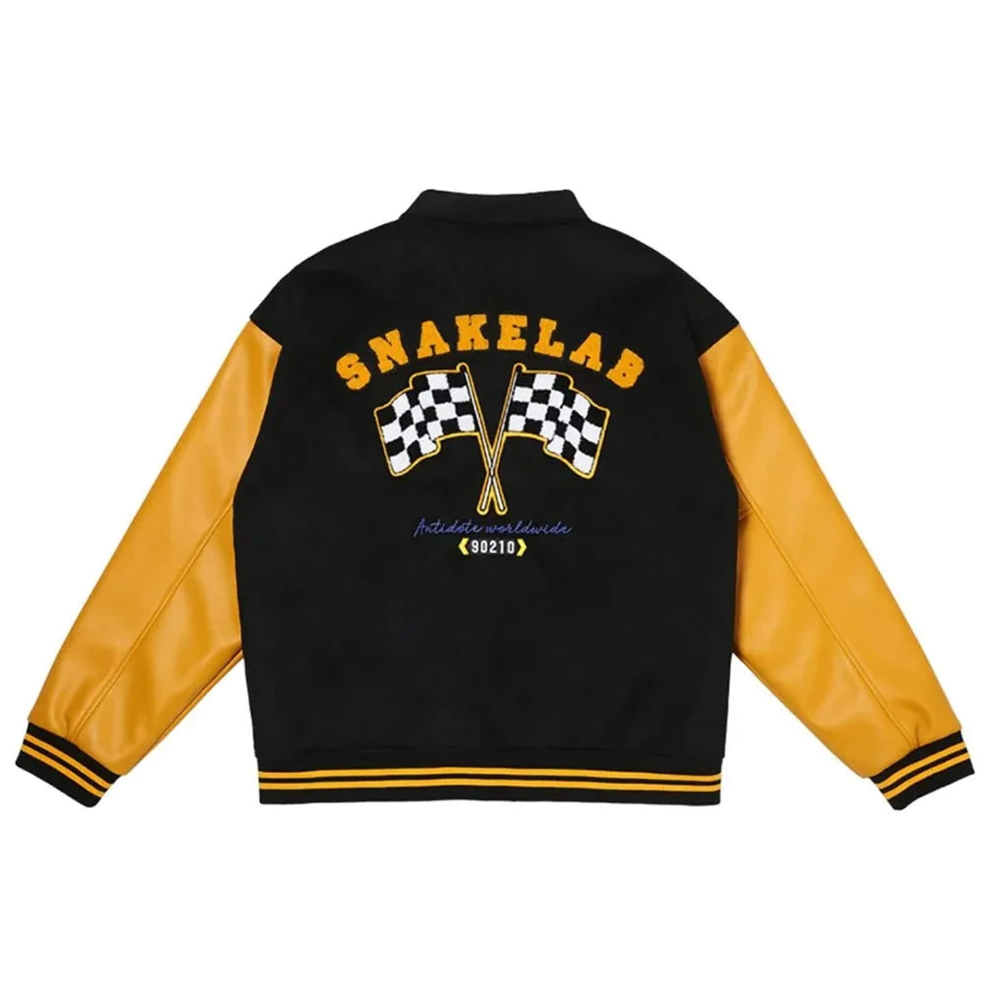 Antidote Racing Snakelab Letterman Varsity Jacket – Black Yellow Bold Style