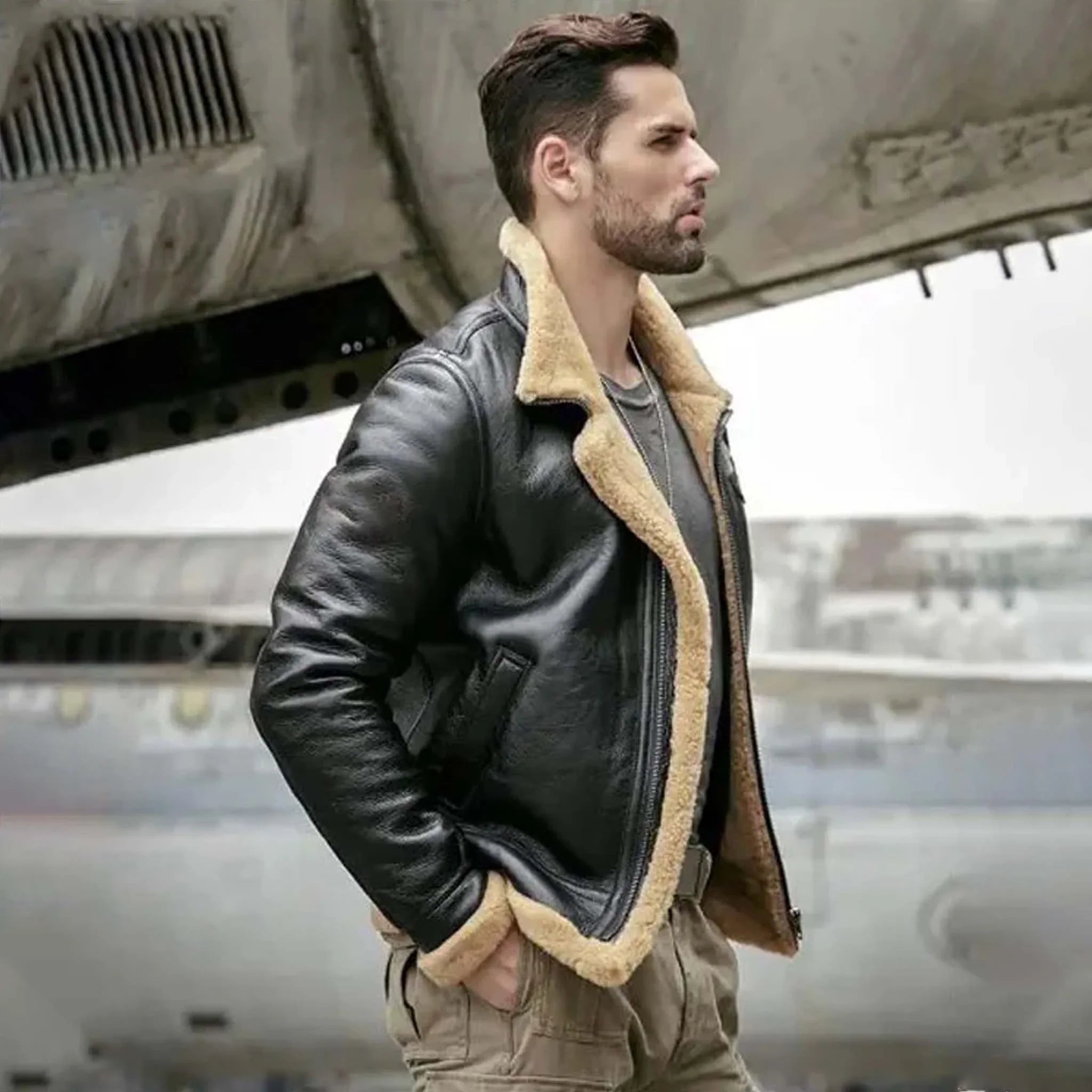 Zypher Motorcycle Bomber Jacket - Sheepskin Shearling Leather for Men