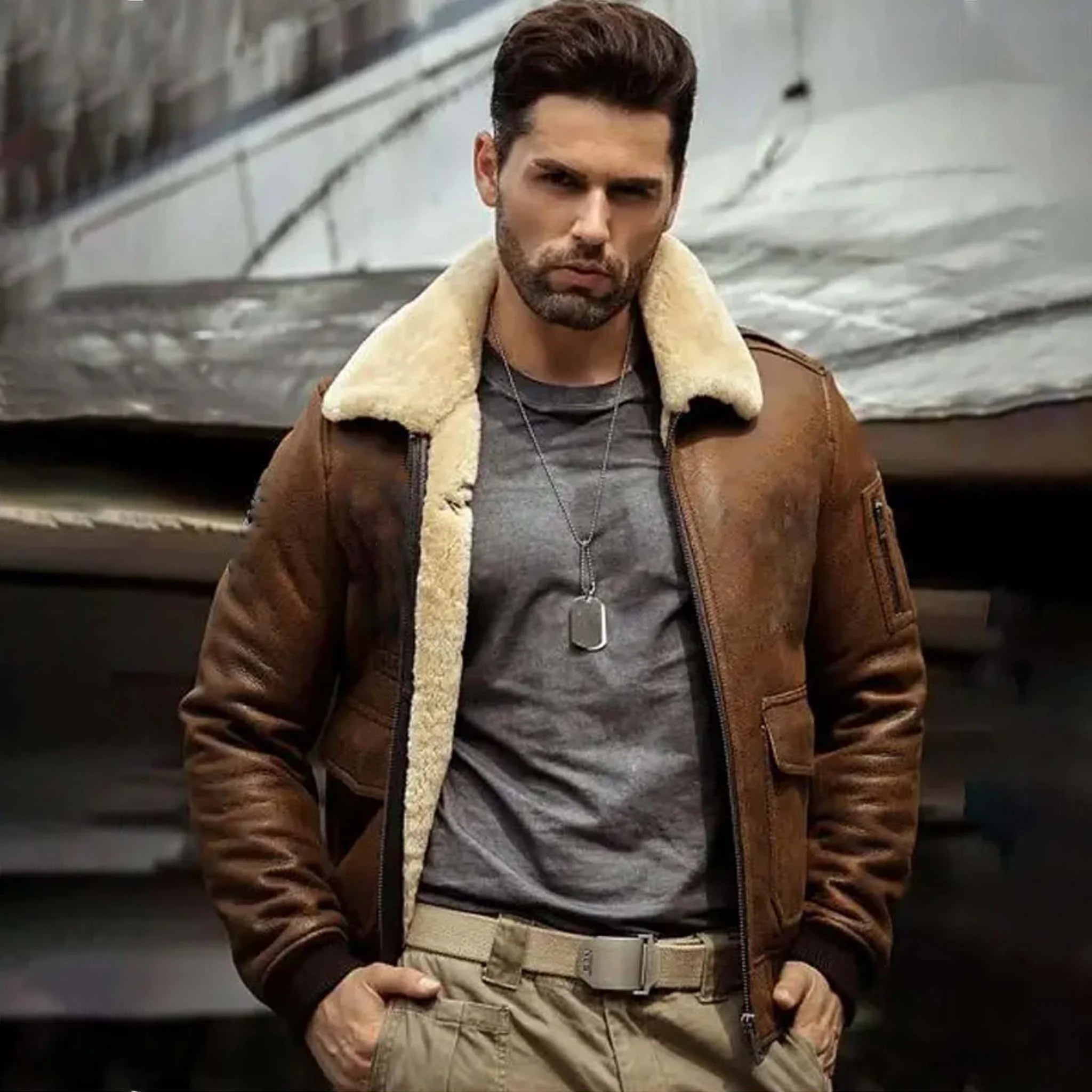 Ashyr B3 Flying Aviator Jacket - Premium Shearling Leather Bomber Coat