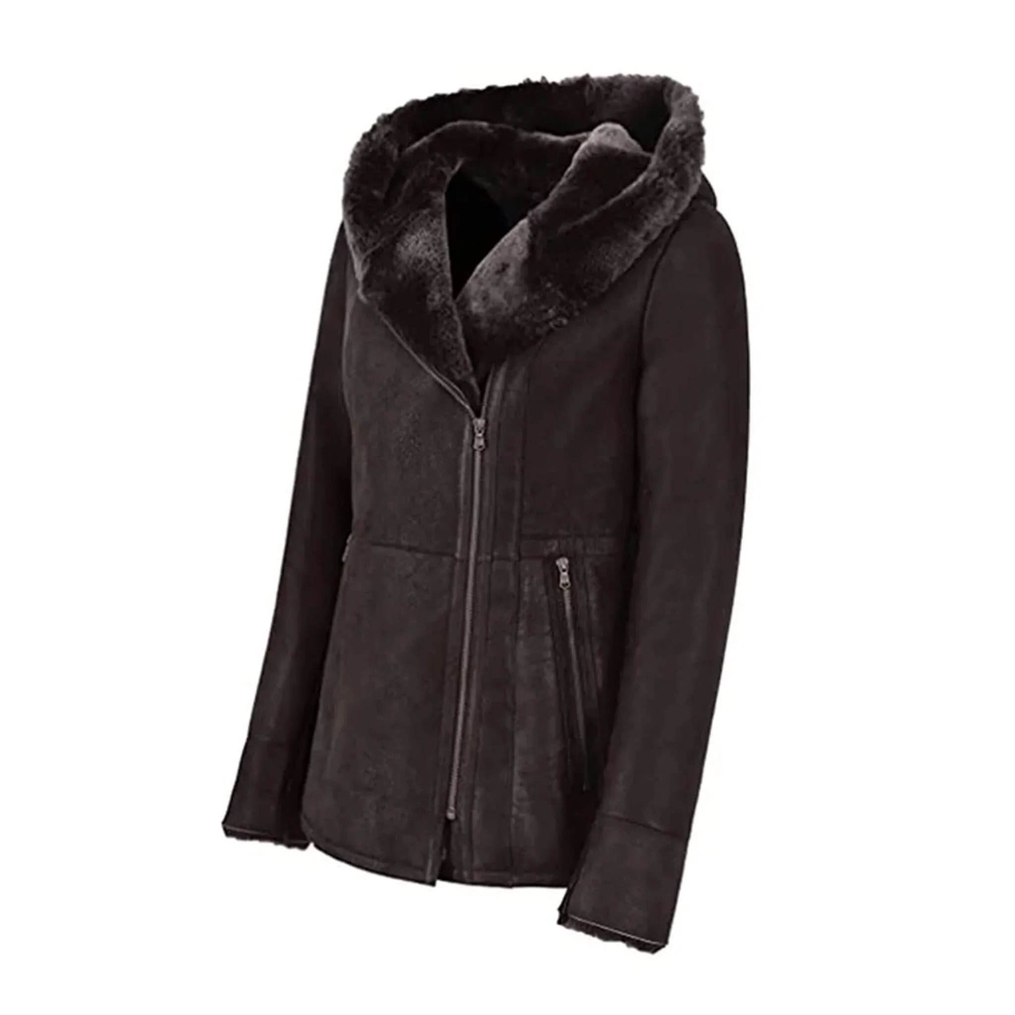 Women’s Hooded Long Shearling Fur Aviator Coat