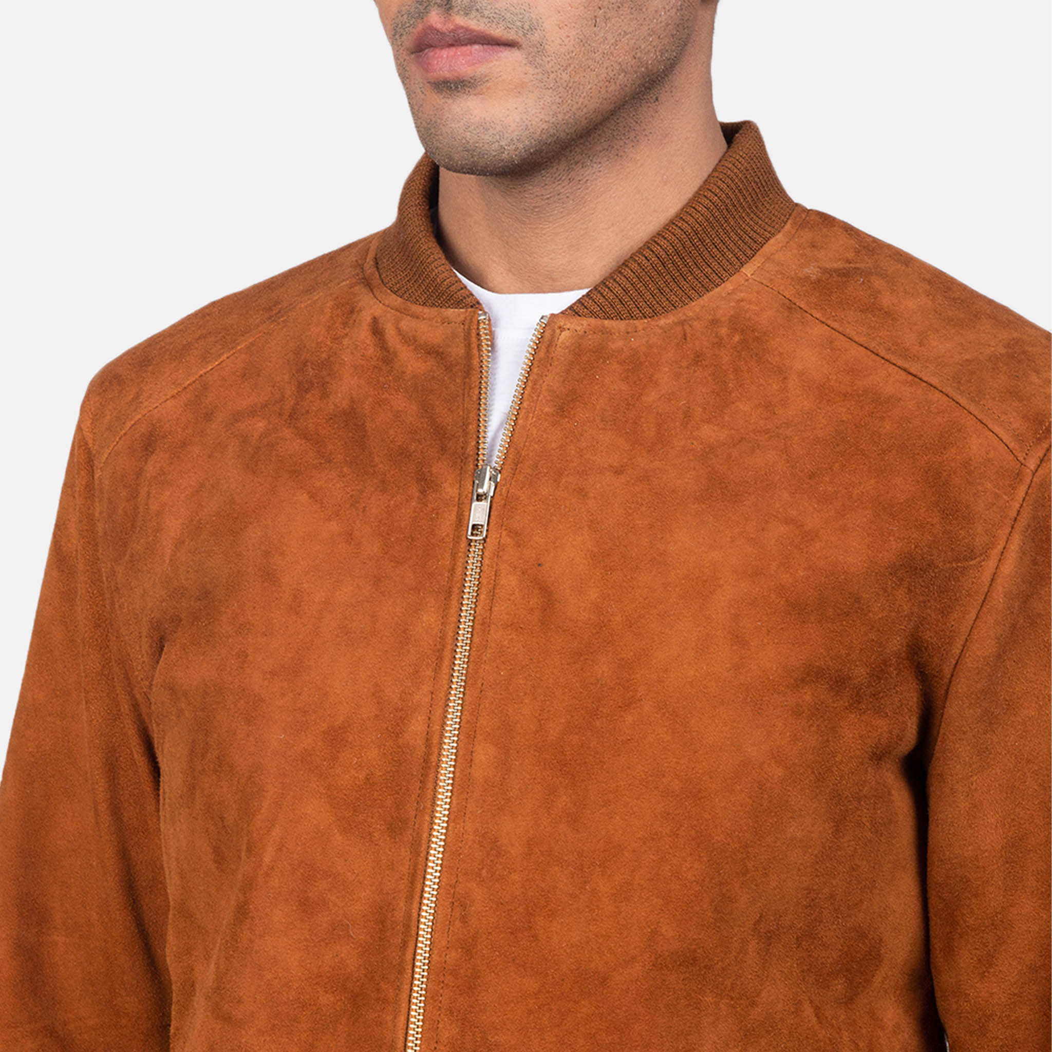 Liam Suede Bomber Jacket for Men – Elegant Tan Brown, Perfect Fit
