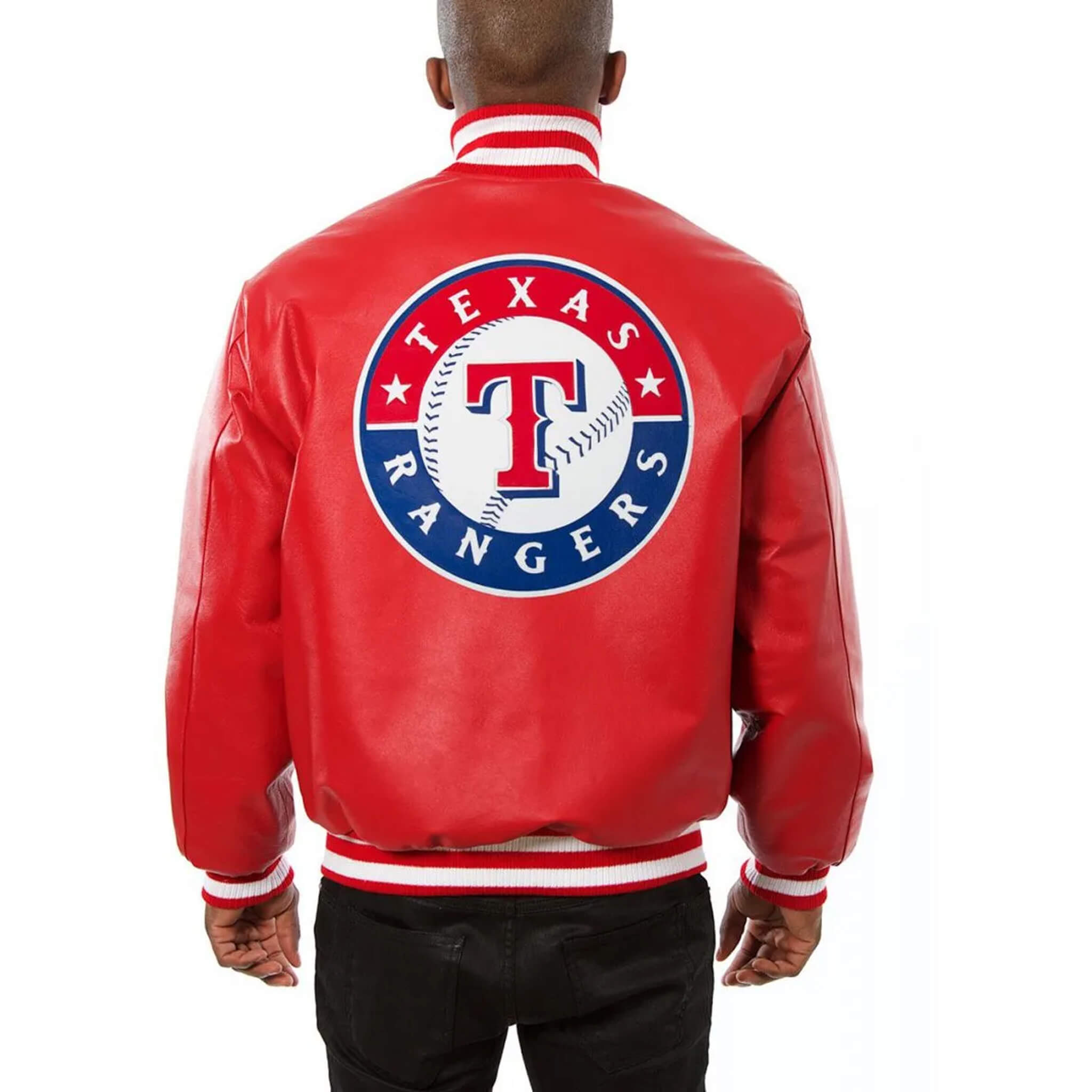 Texas Rangers Red Leather Letterman Jacket–MLB Varsity Style