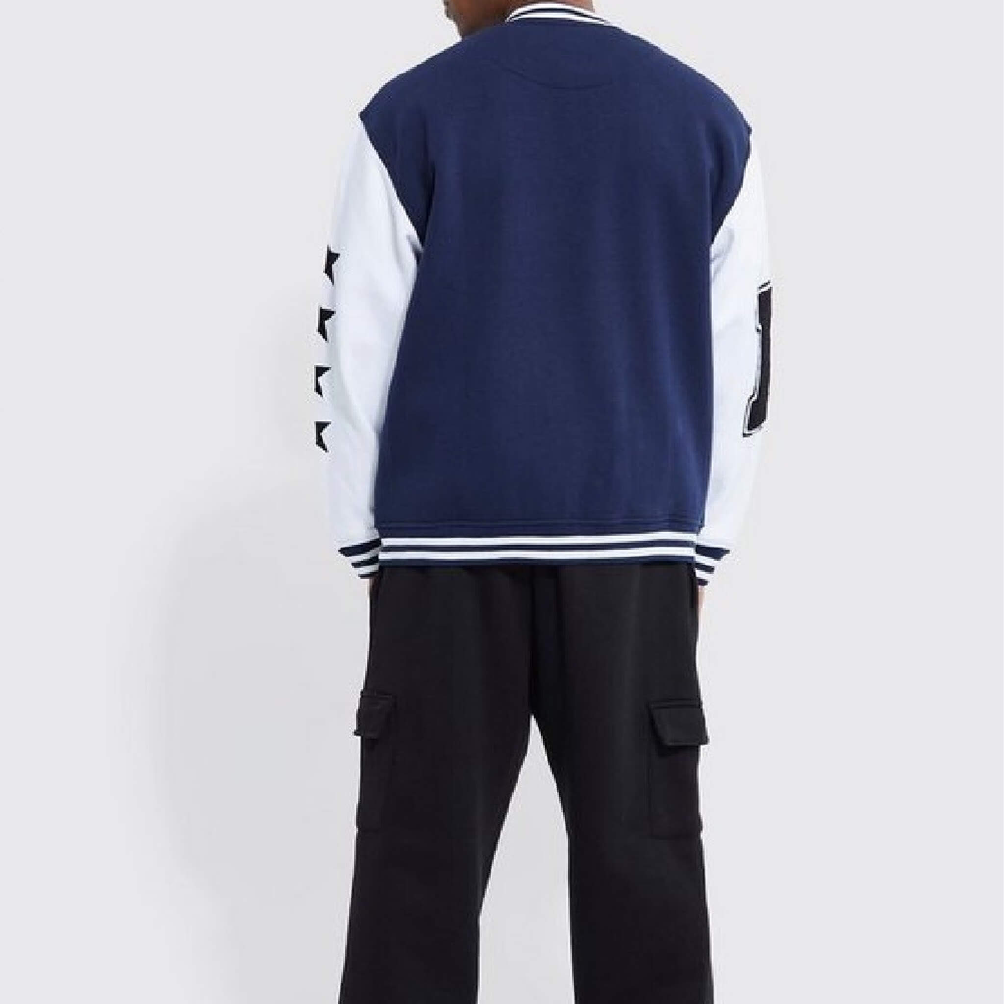 Unisex Navy Blue N13 Oversized Varsity Jacket – Classic Style