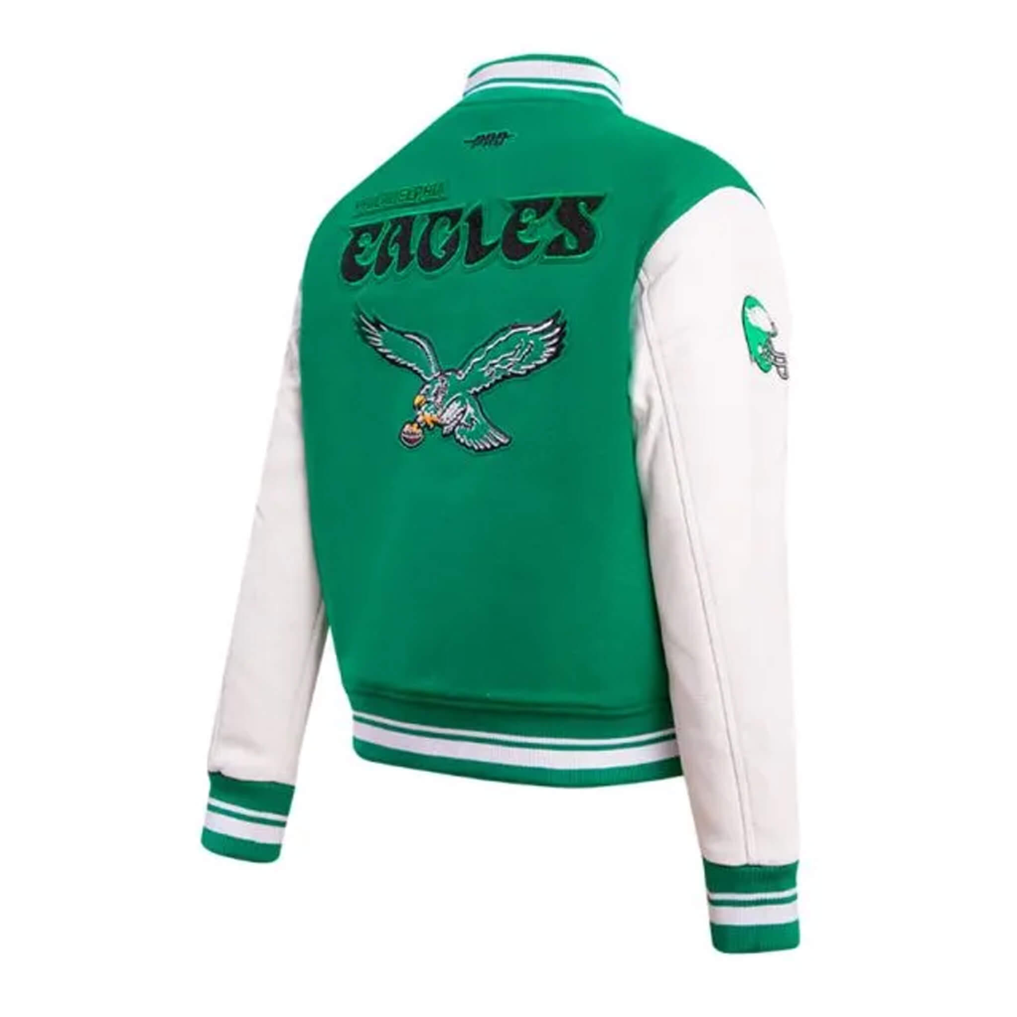 Philadelphia Eagles Cream Green Retro Varsity Wool Leather Jacket