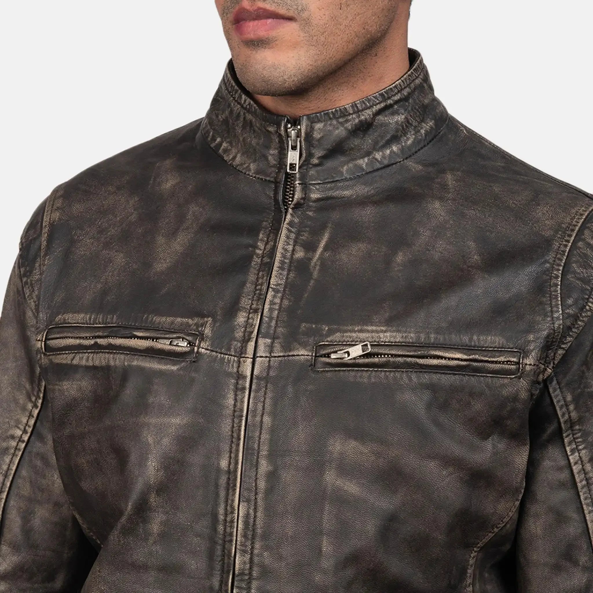 Elite Destressed Brown Leather Biker Jacket - Premium Motorcycle Style