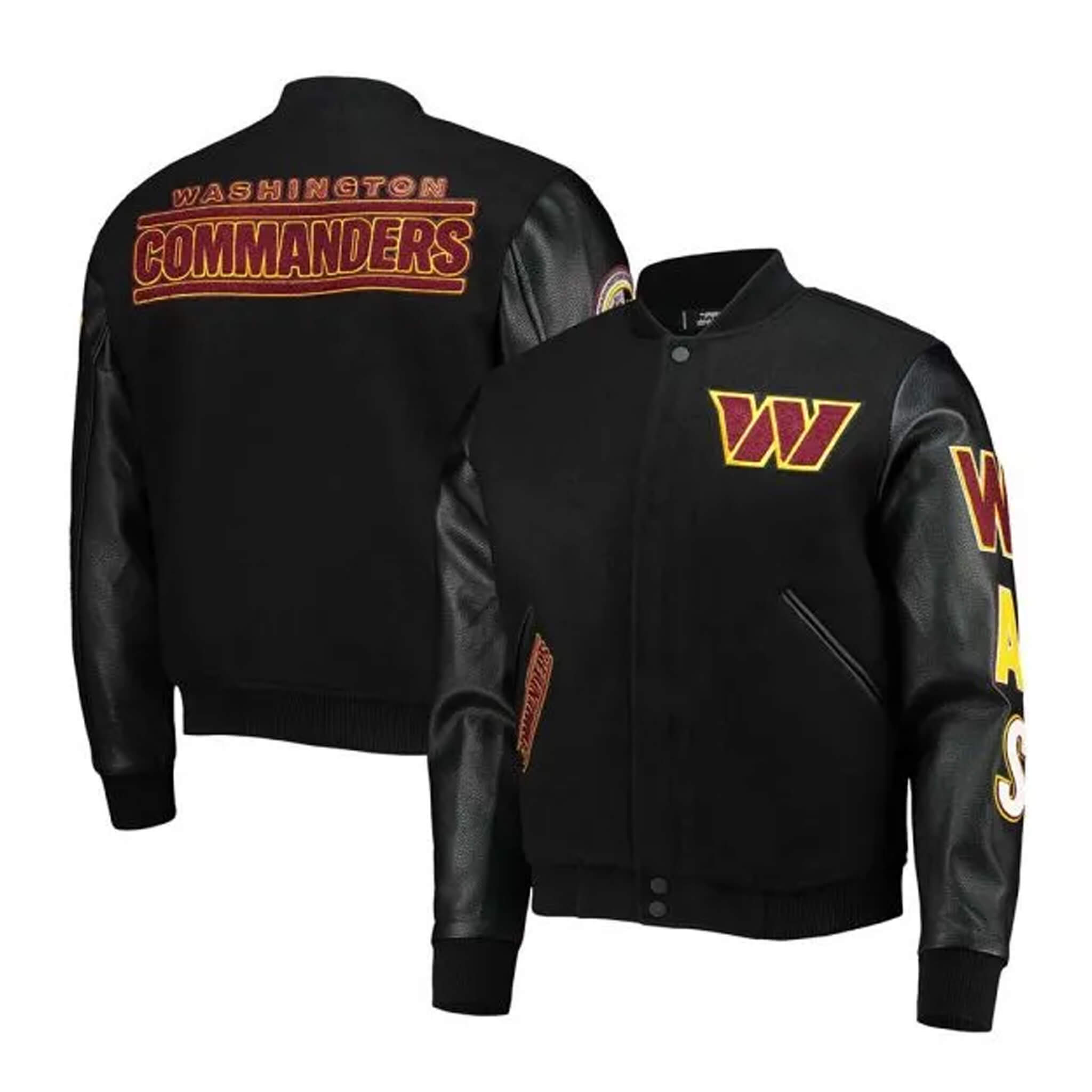 Washington Commanders Black Letterman Varsity Jacket