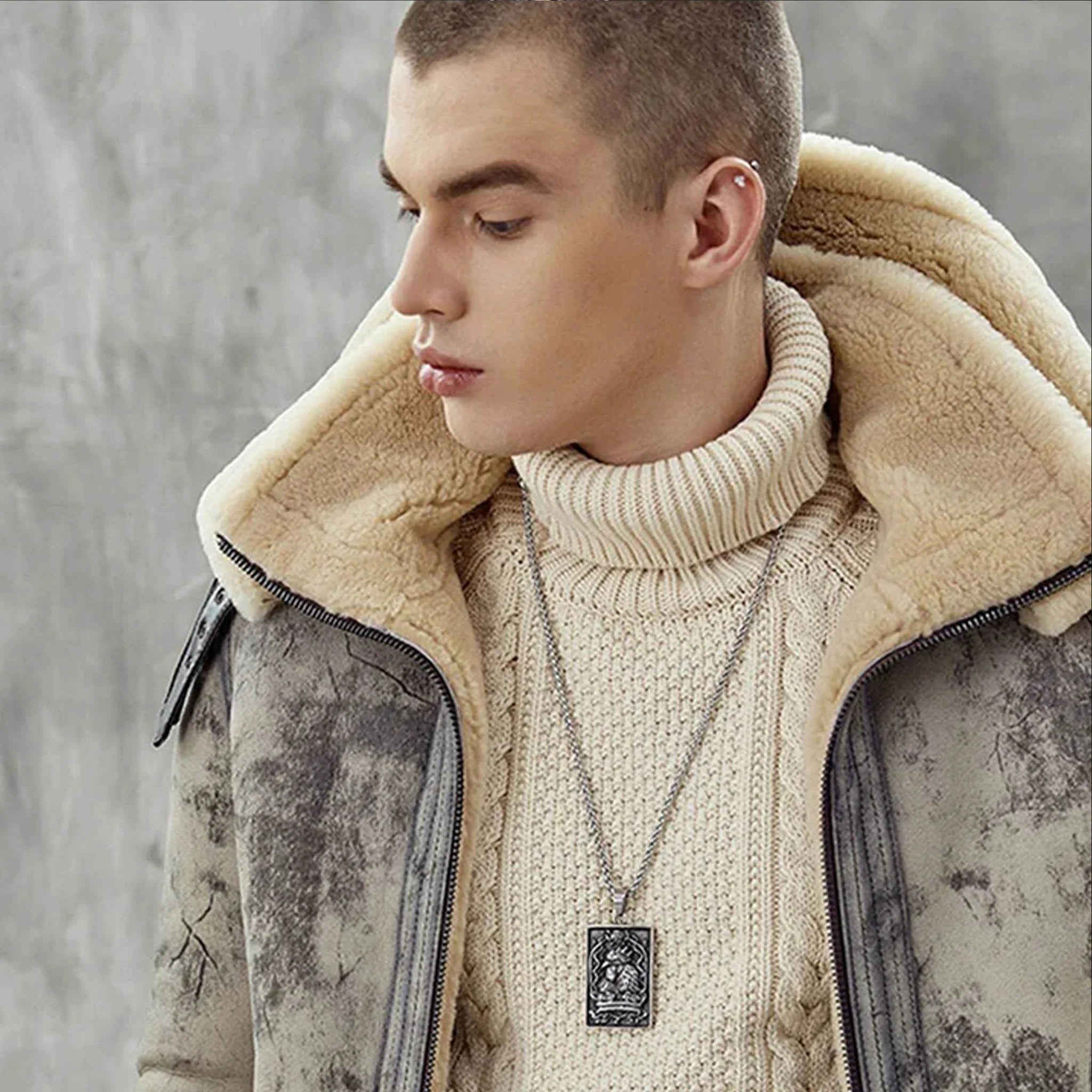 Men's Waxed RAF Sheepskin Coat - Double Collar Flying Shearling Jacket