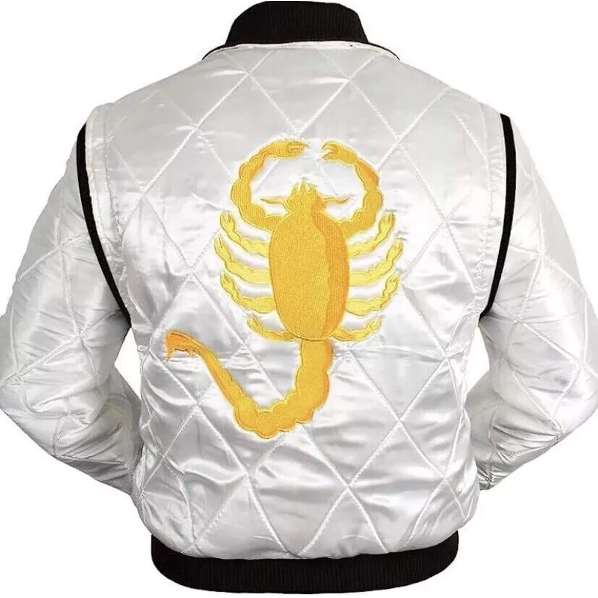 Ryan Gosling Drive Scorpion White Satin Varsity Jacket