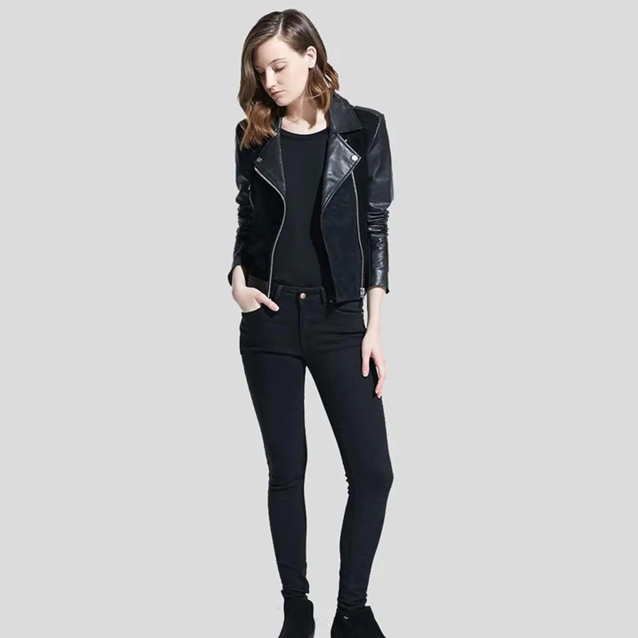 Noir Black Lambskin Moto Leather Jacket
