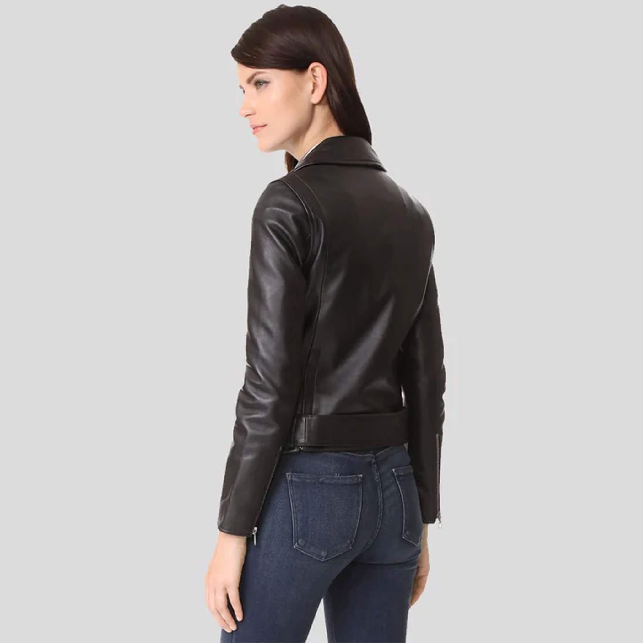 Lara Black Lambskin Biker Jacket with Quilted Lining