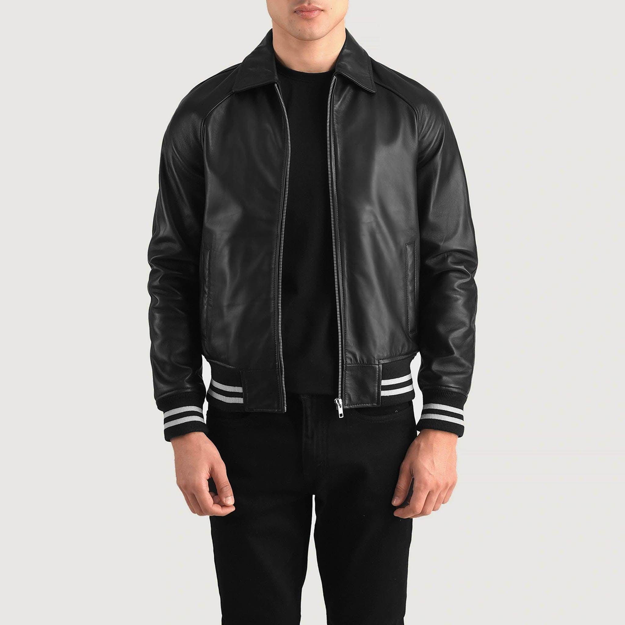 Abelard Brown & Black Leather Varsity Jacket – Timeless Classic Style - leathergang.com