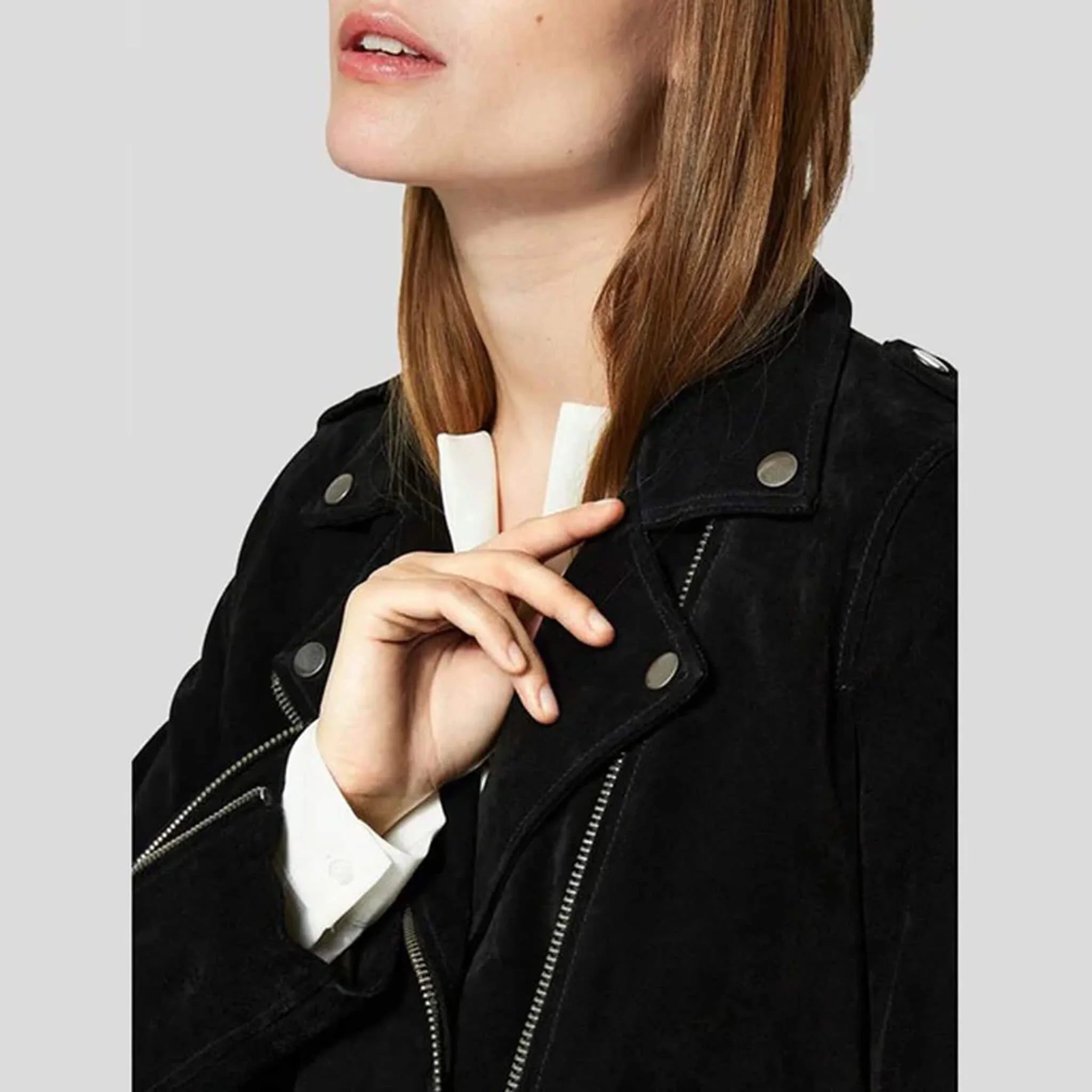 Elara Black Suede Biker Leather Jacket