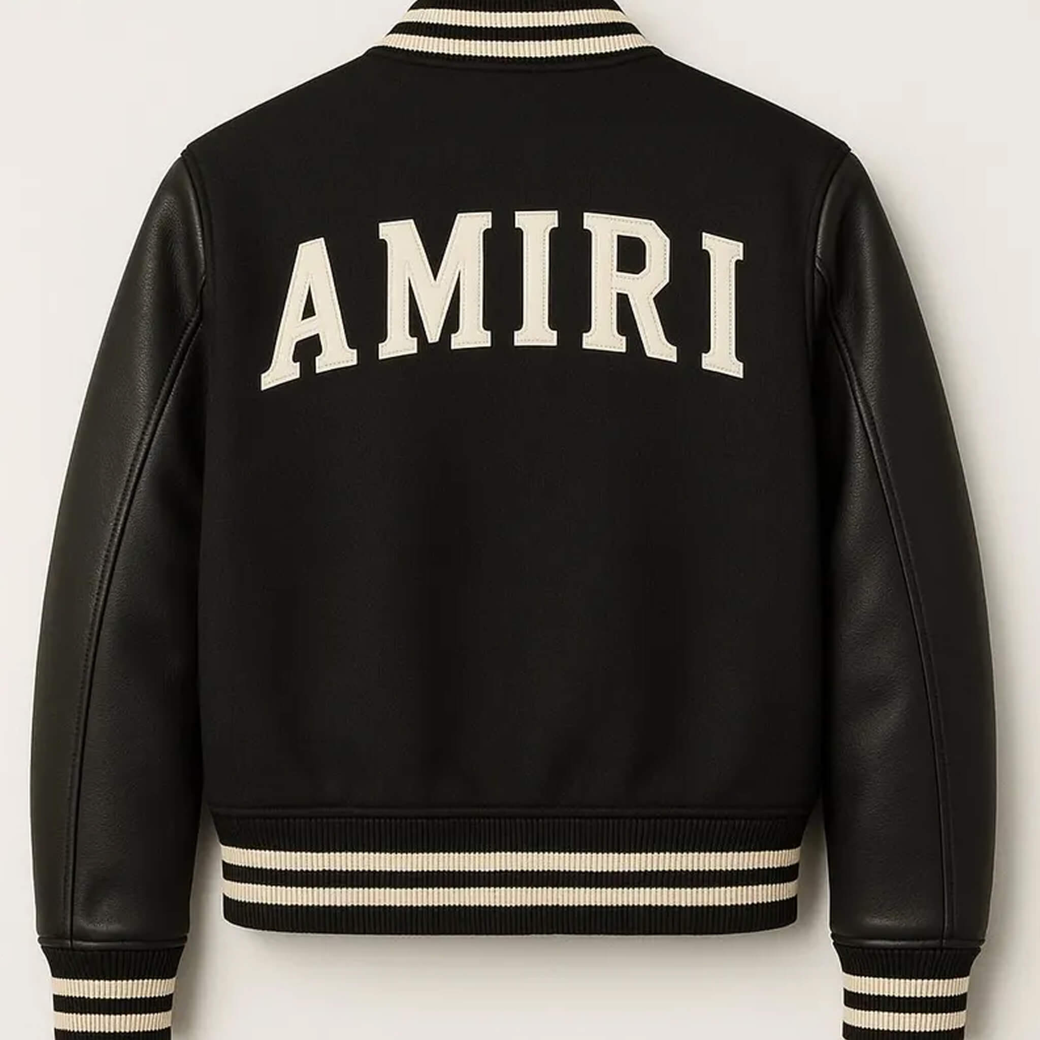 AMIRI Varsity Bomber Jacket – Black Wool & Leather