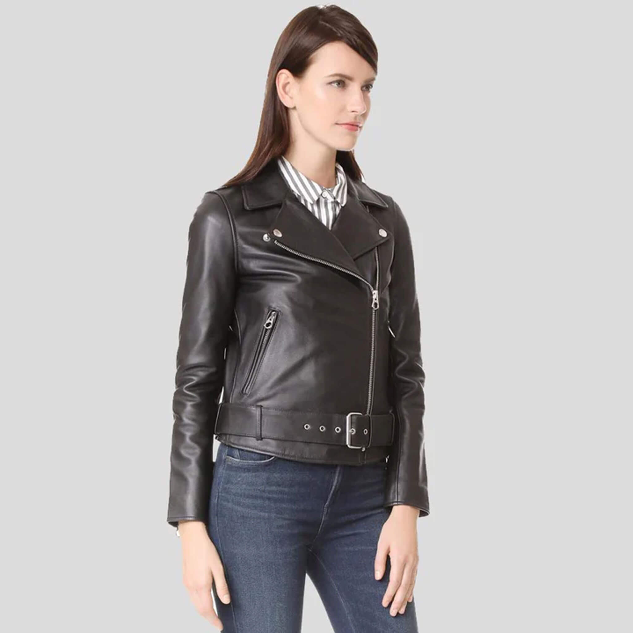 Lara Black Lambskin Biker Jacket with Quilted Lining