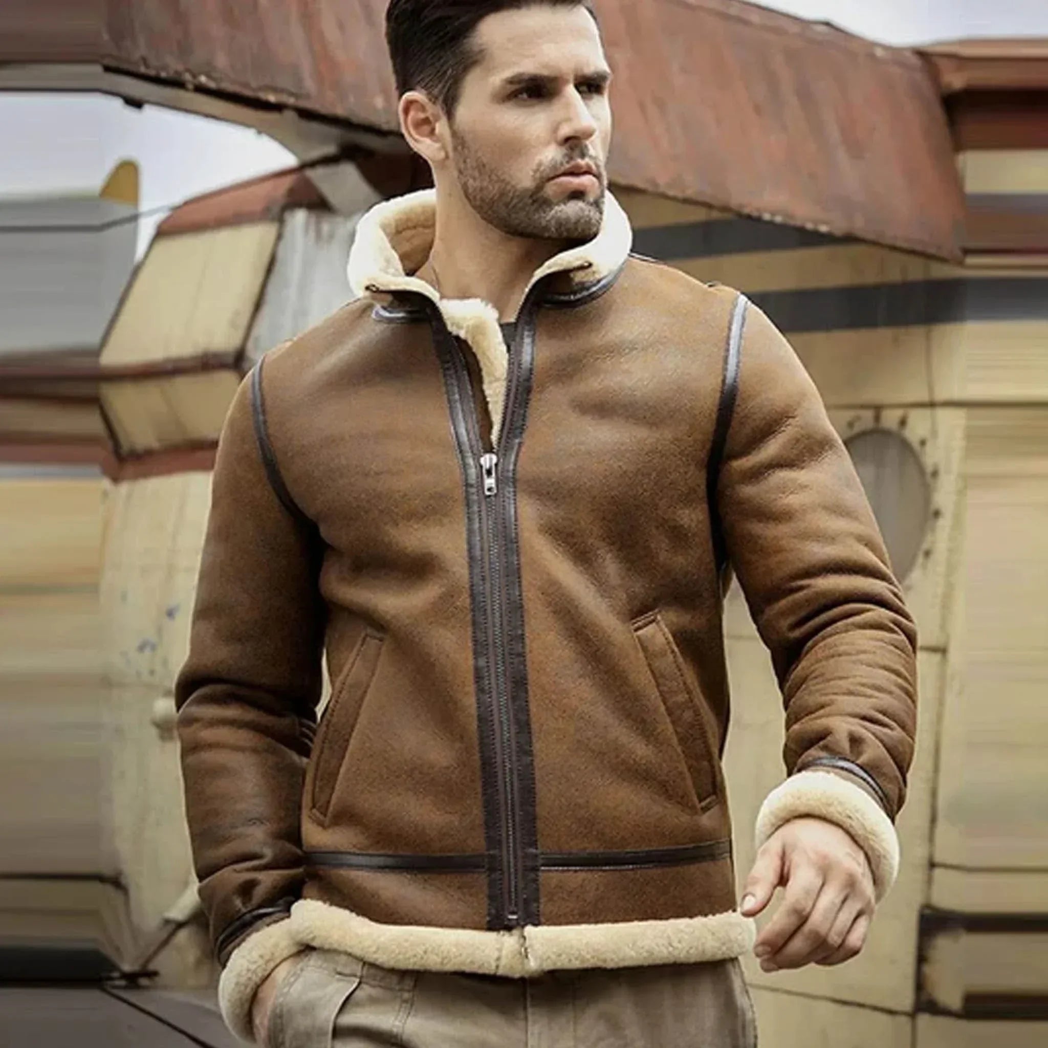 Oblix RAF B3 Sheepskin Jacket - Men's Classic Shearling Motorcycle Jacket