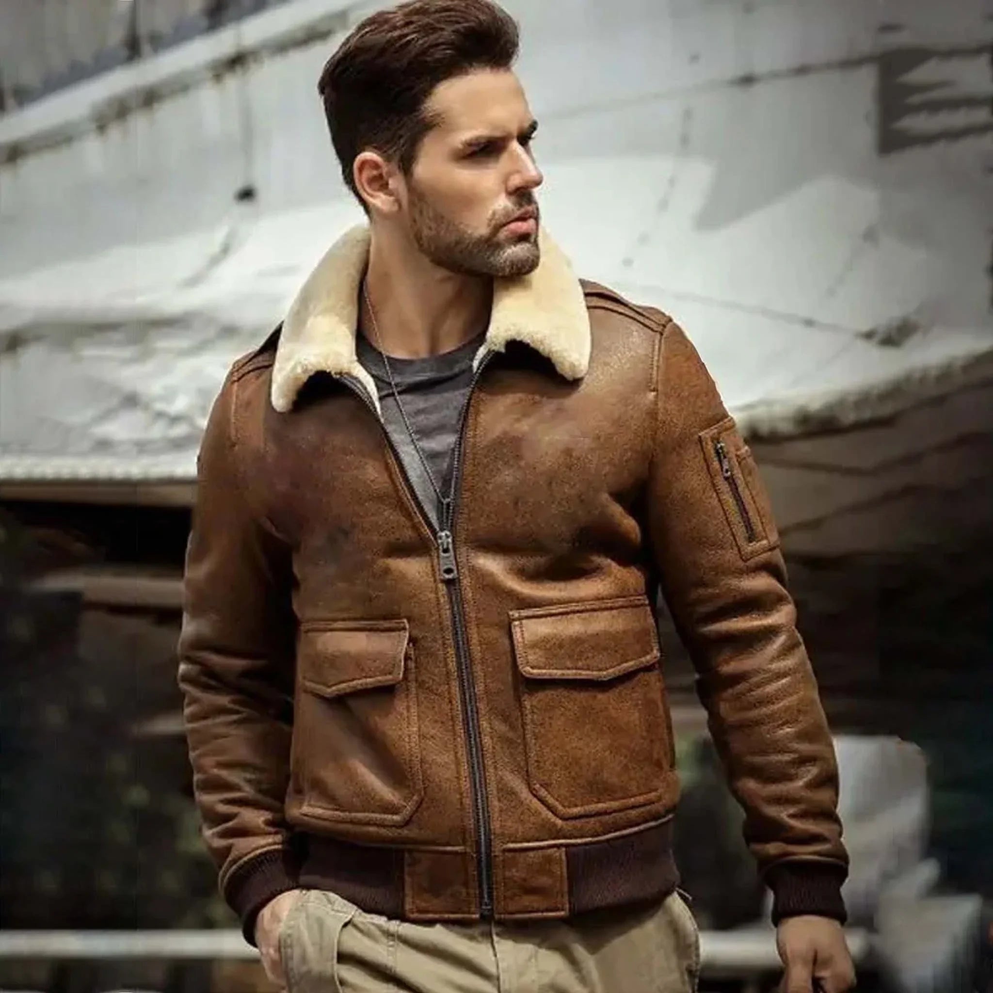 Ashyr B3 Flying Aviator Jacket - Premium Shearling Leather Bomber Coat