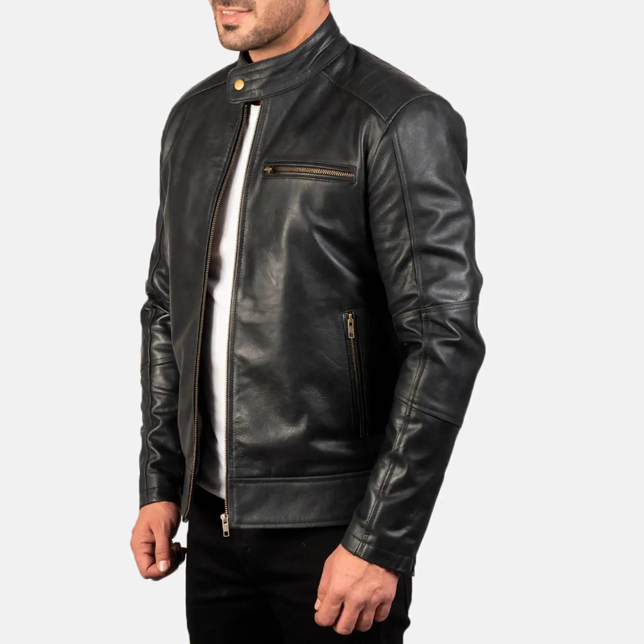 Classic Black Leather Biker Jacket - Premium Motorcycle Style