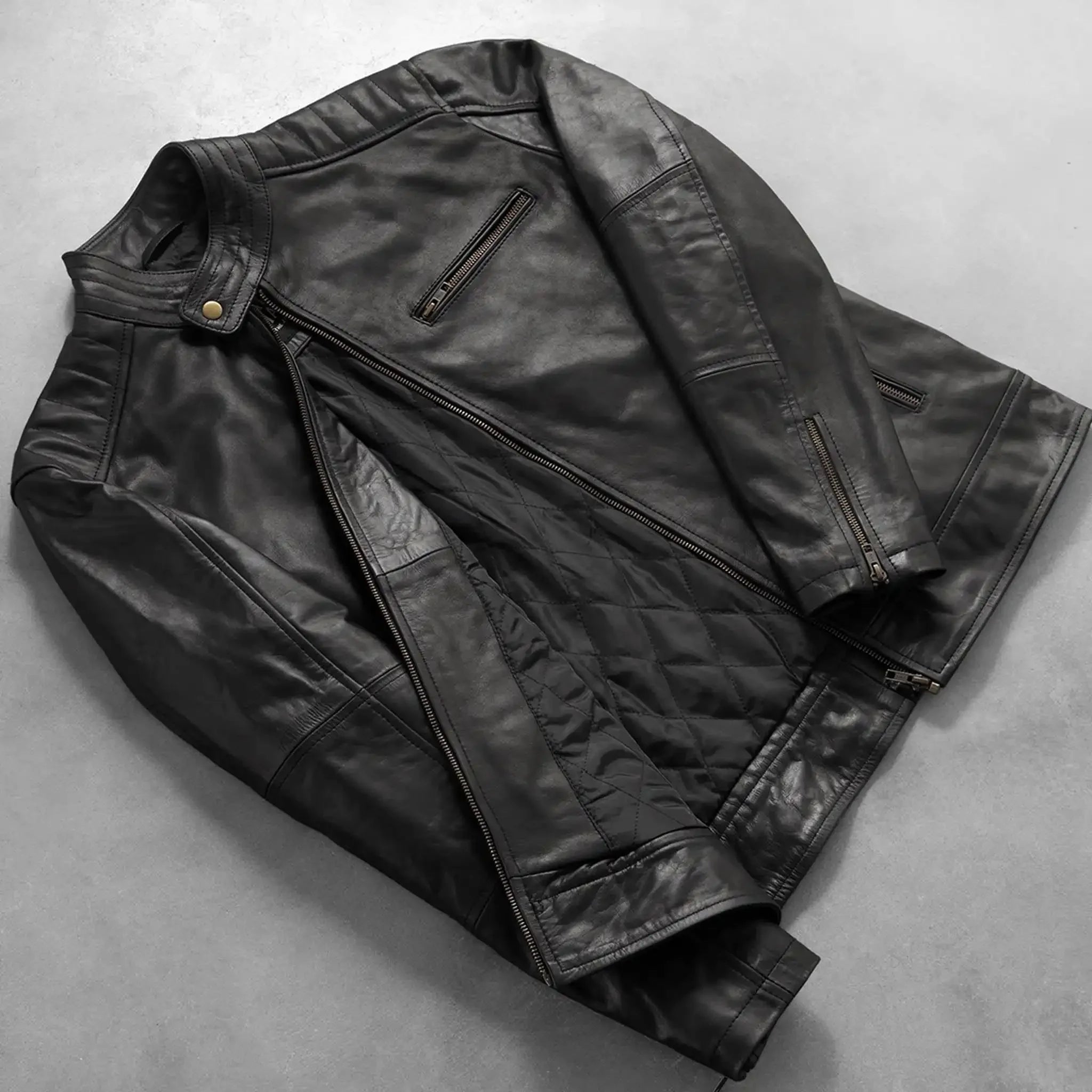 Classic Black Leather Biker Jacket - Premium Motorcycle Style