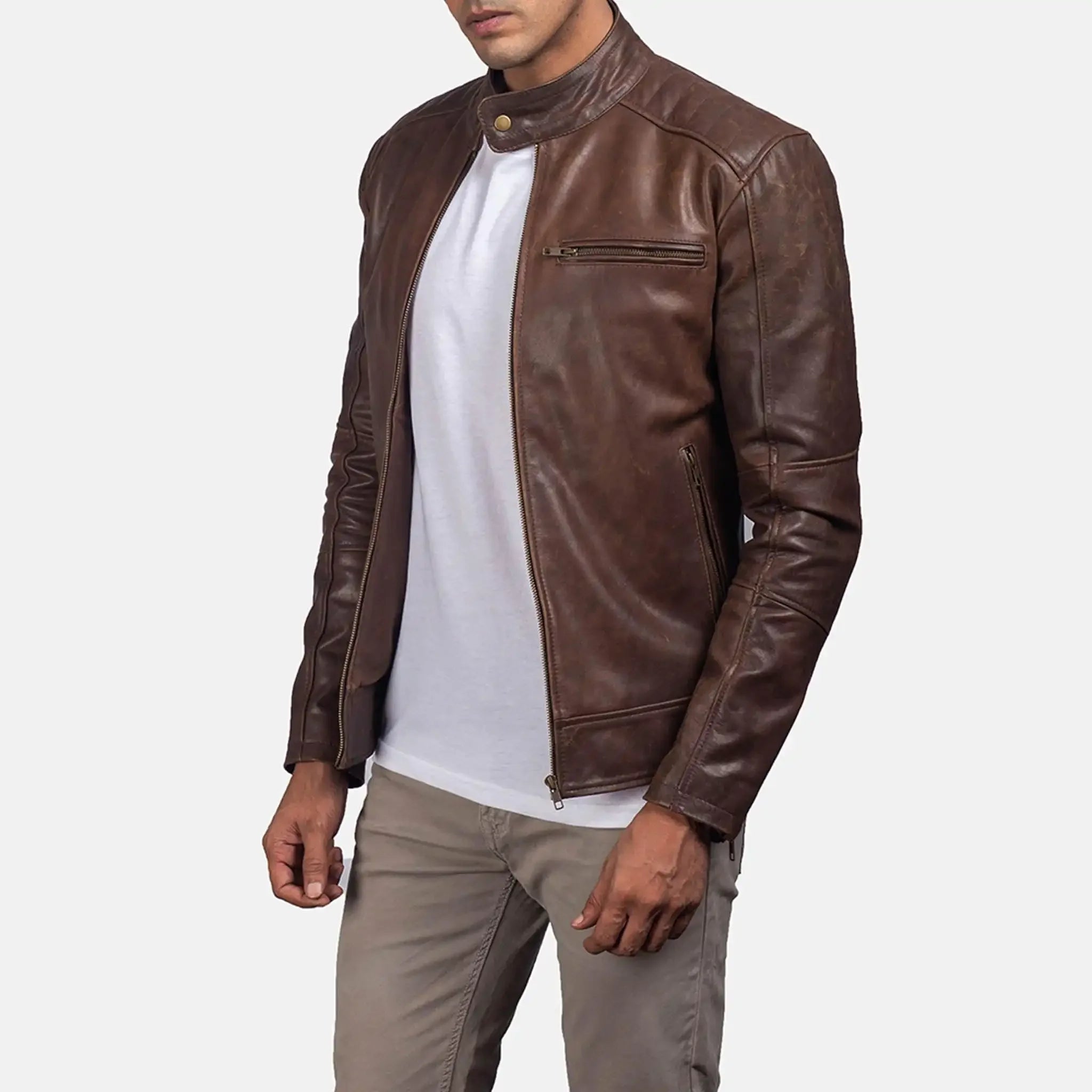 Classic Brown Leather Biker Jacket - Premium Motorcycle Style