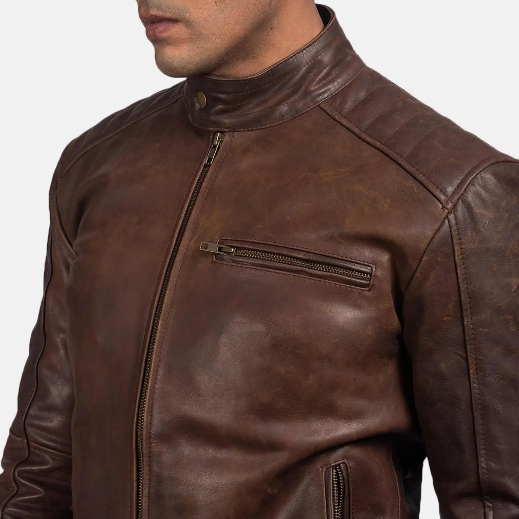 Classic Brown Leather Biker Jacket - Premium Motorcycle Style