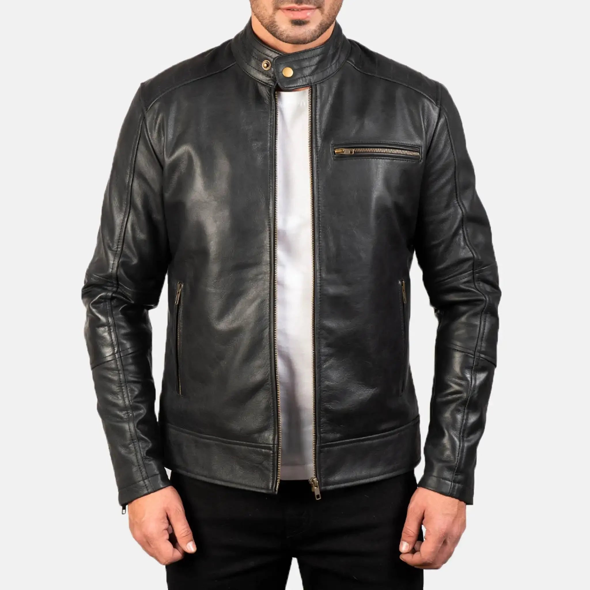 Classic Brown Leather Biker Jacket - Premium Motorcycle Style