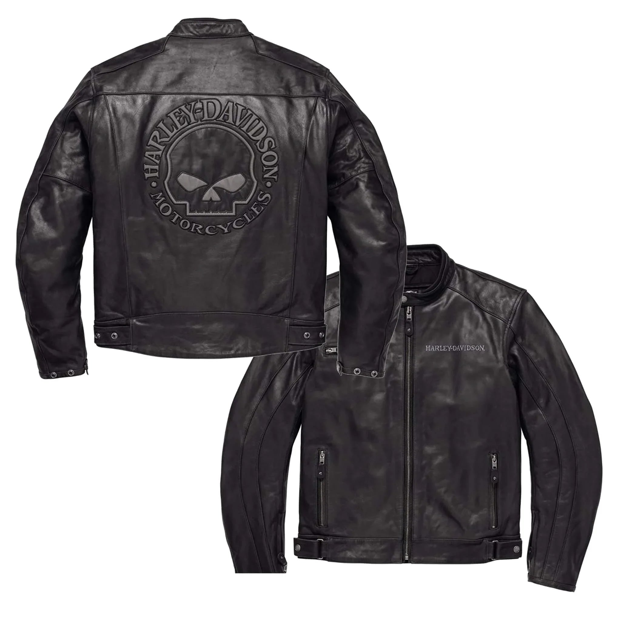 Harley Davidson Reflective Skull Leather Biker Jacket