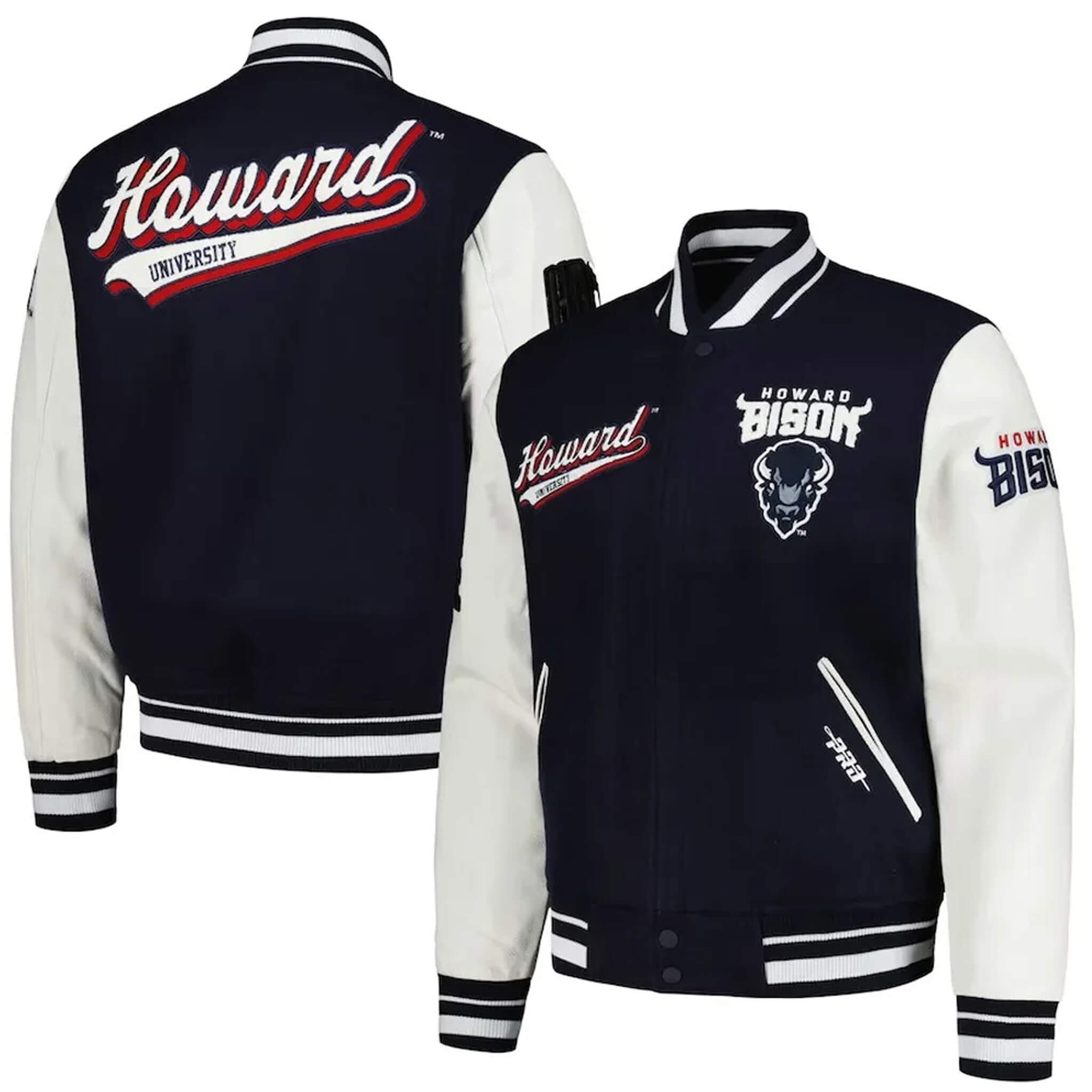 Howard Bison Script Navy & White Letterman Varsity Jacket