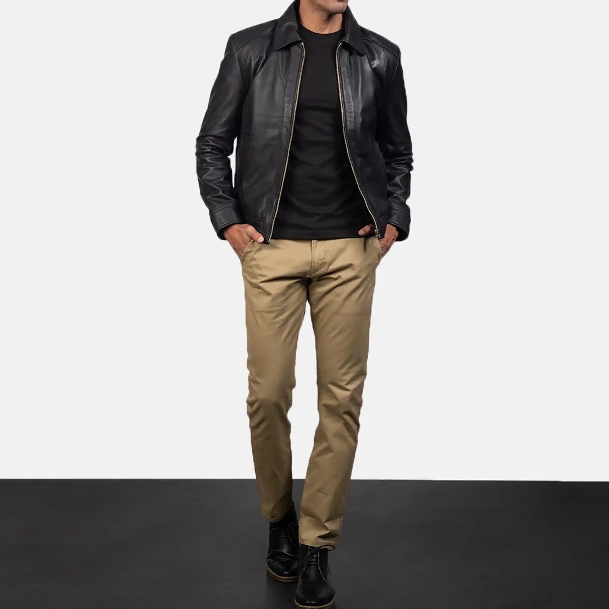 Infernos Men's Black Leather Jacket - Classic Style Versatile Fashion