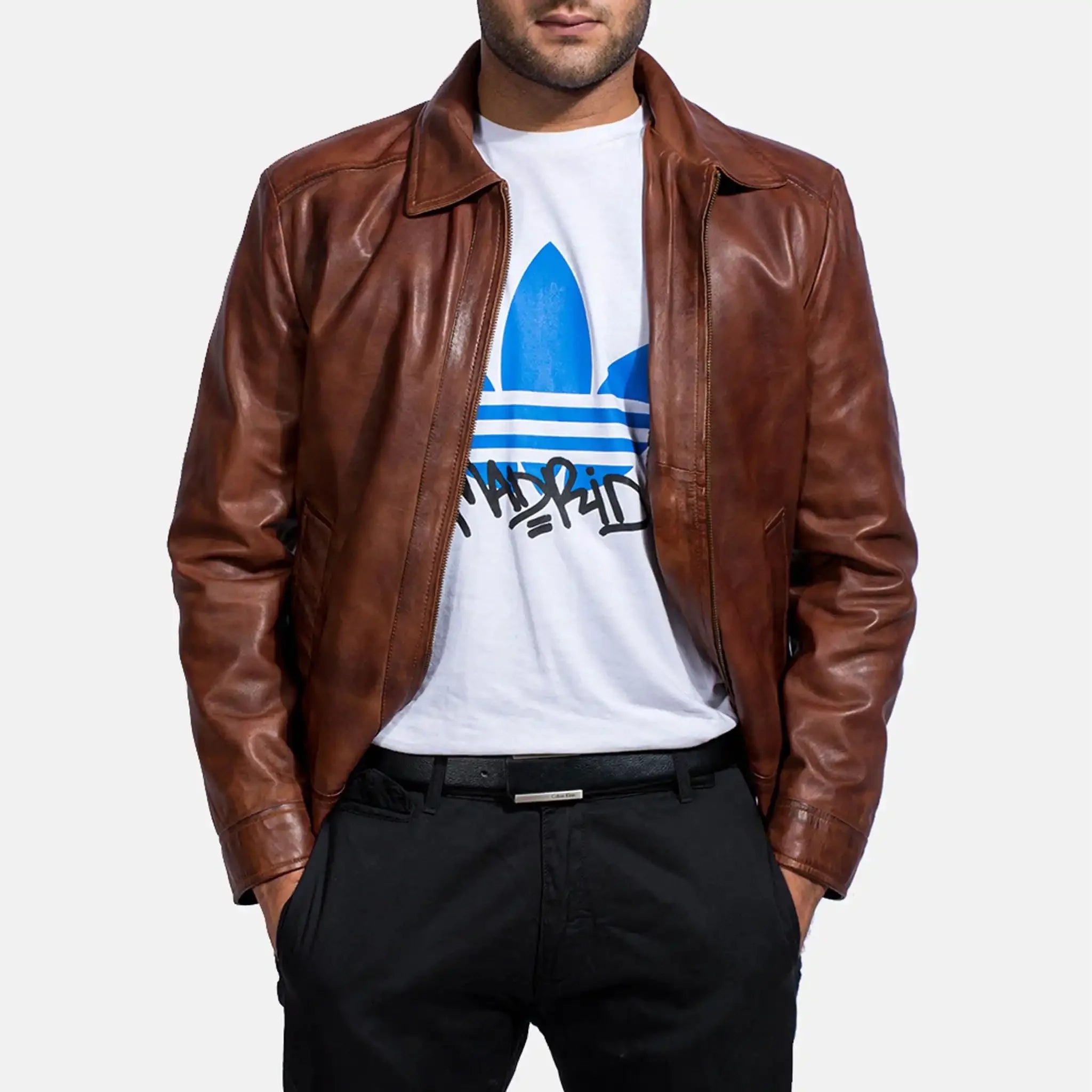 Infernos Men's Brown Leather Jacket - Classic Style Versatile Fashion