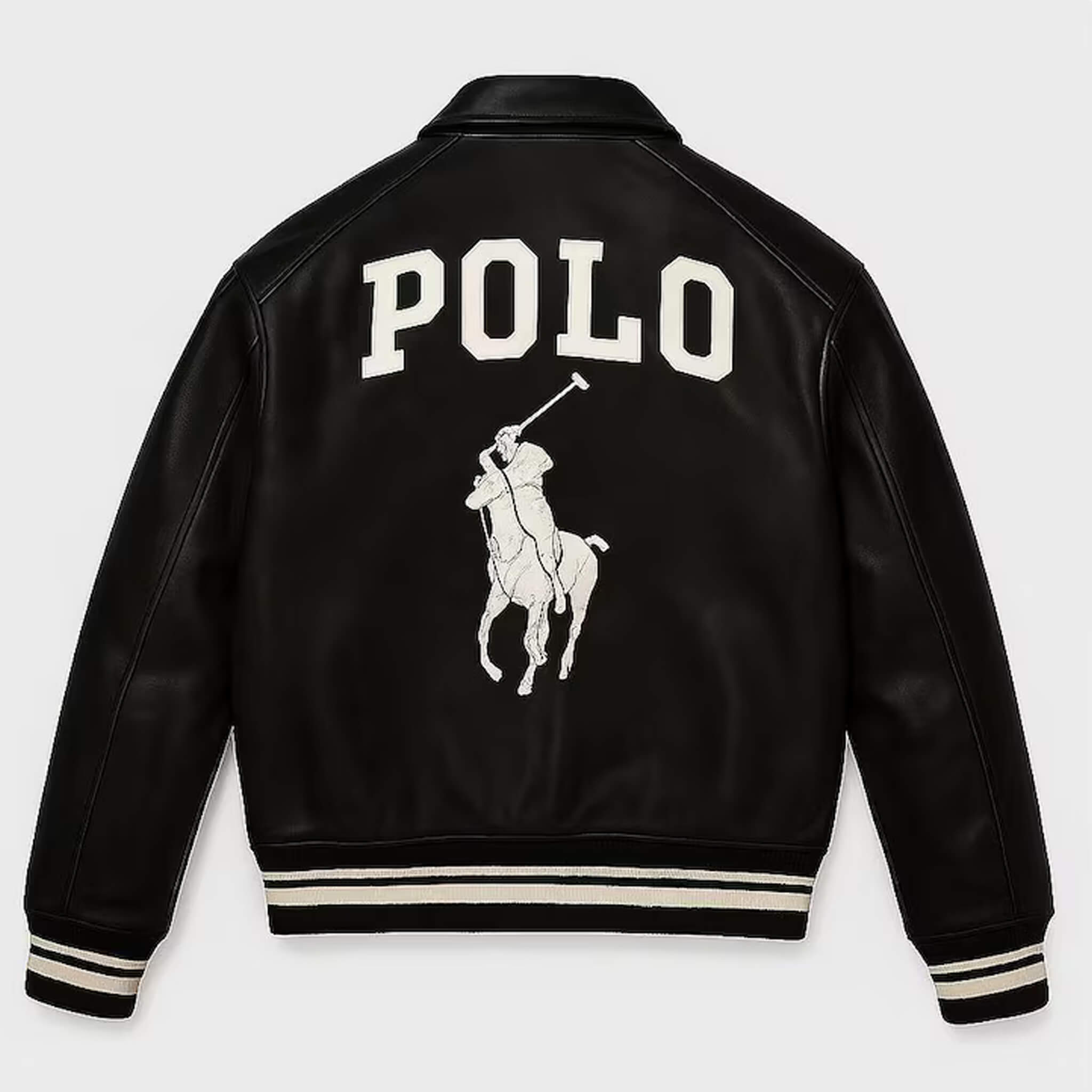 Polo Varsity Leather Jacket – Black with Embroidered Logo