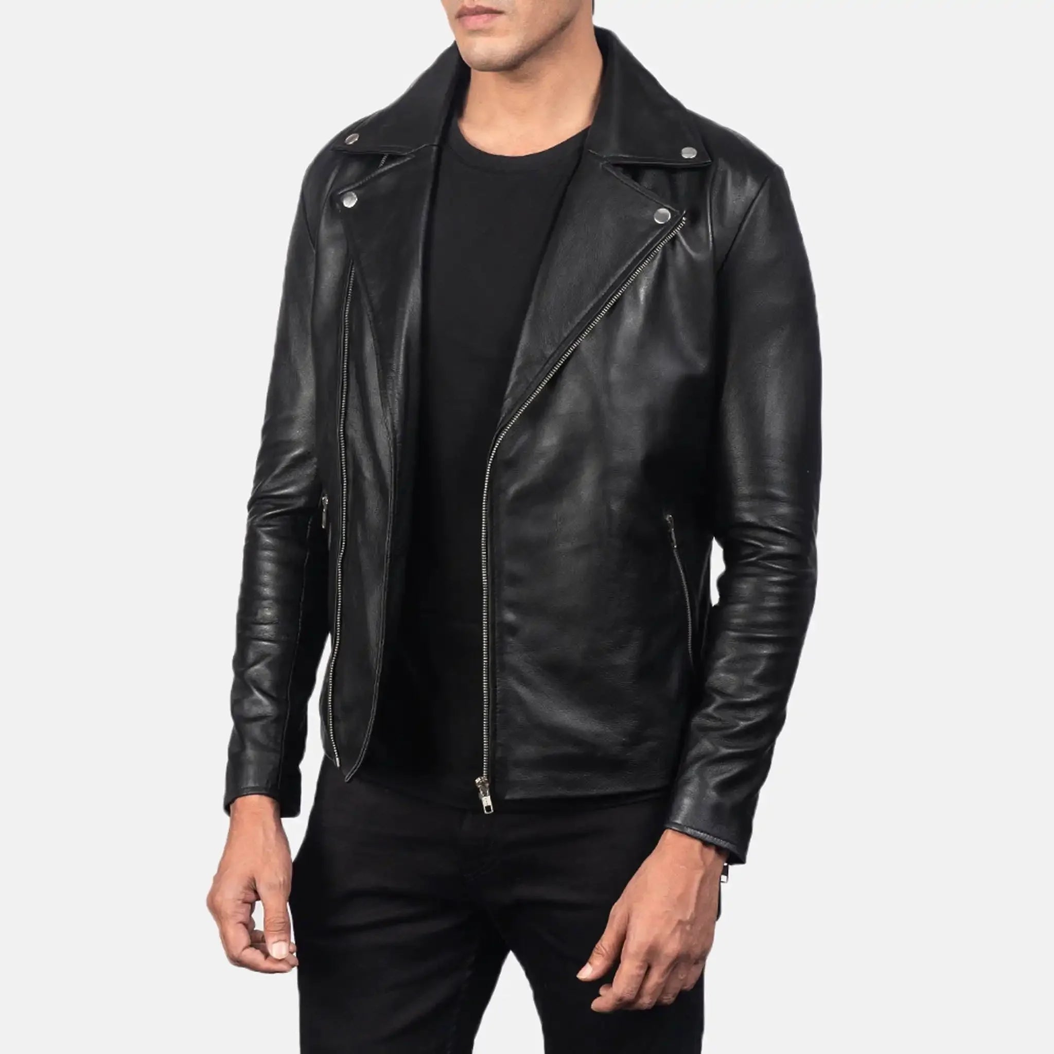 Soane Black Leather Biker Jacket - Classic Motorcycle Style for Men