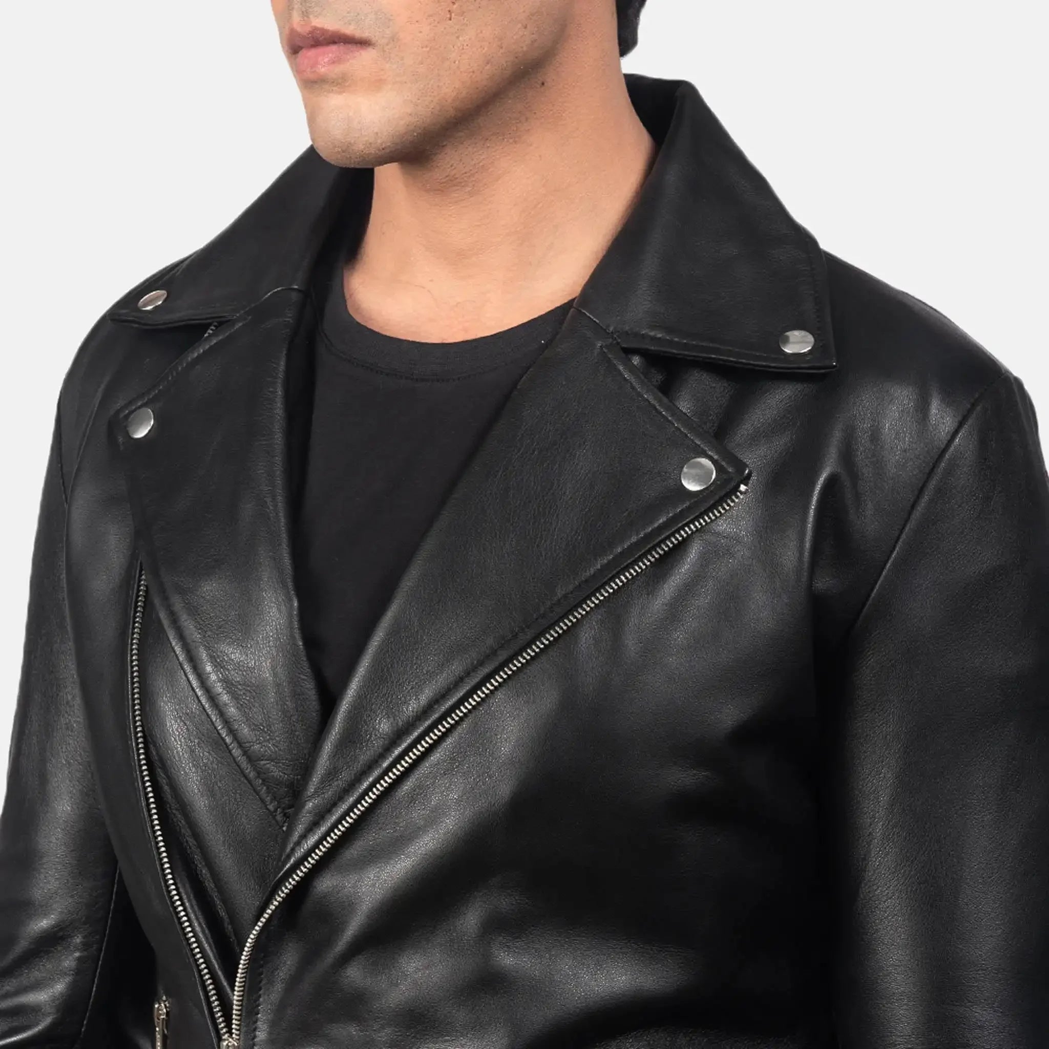 Soane Black Leather Biker Jacket - Classic Motorcycle Style for Men