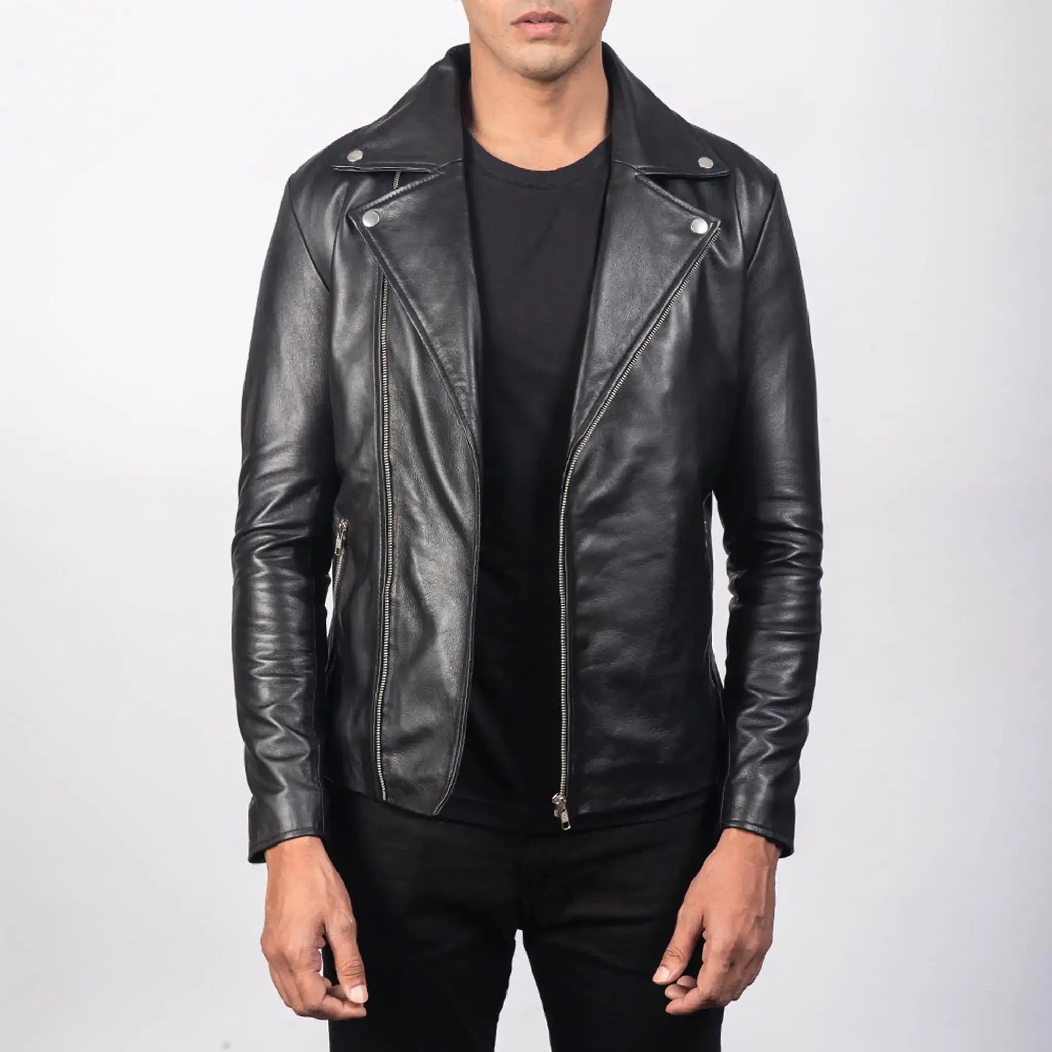 Soane Black Leather Biker Jacket - Classic Motorcycle Style for Men