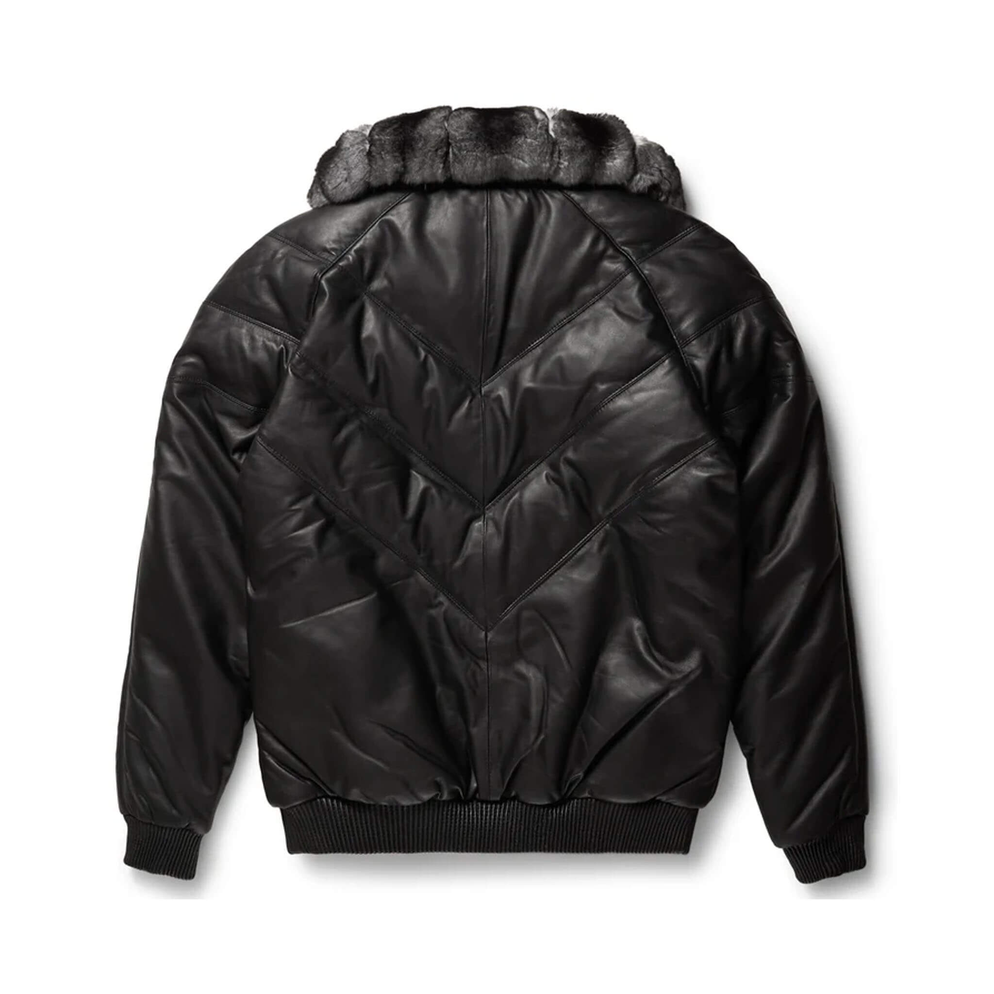 Black leather V-Bomber Jacket for Unisex