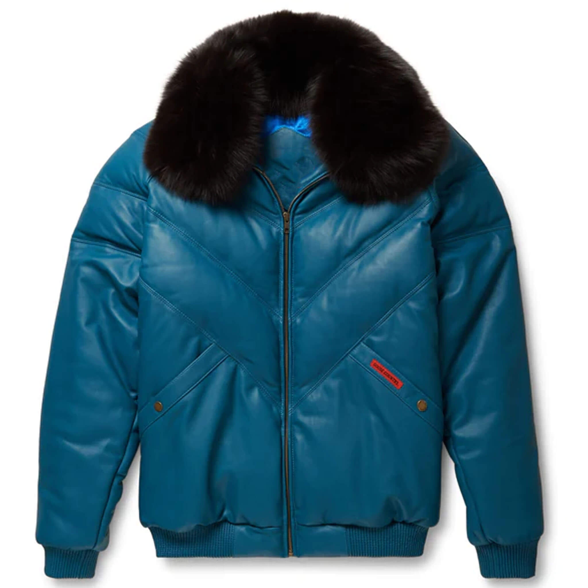 Teal Leather V-Bomber Jacket for Men & Women Jacket Template