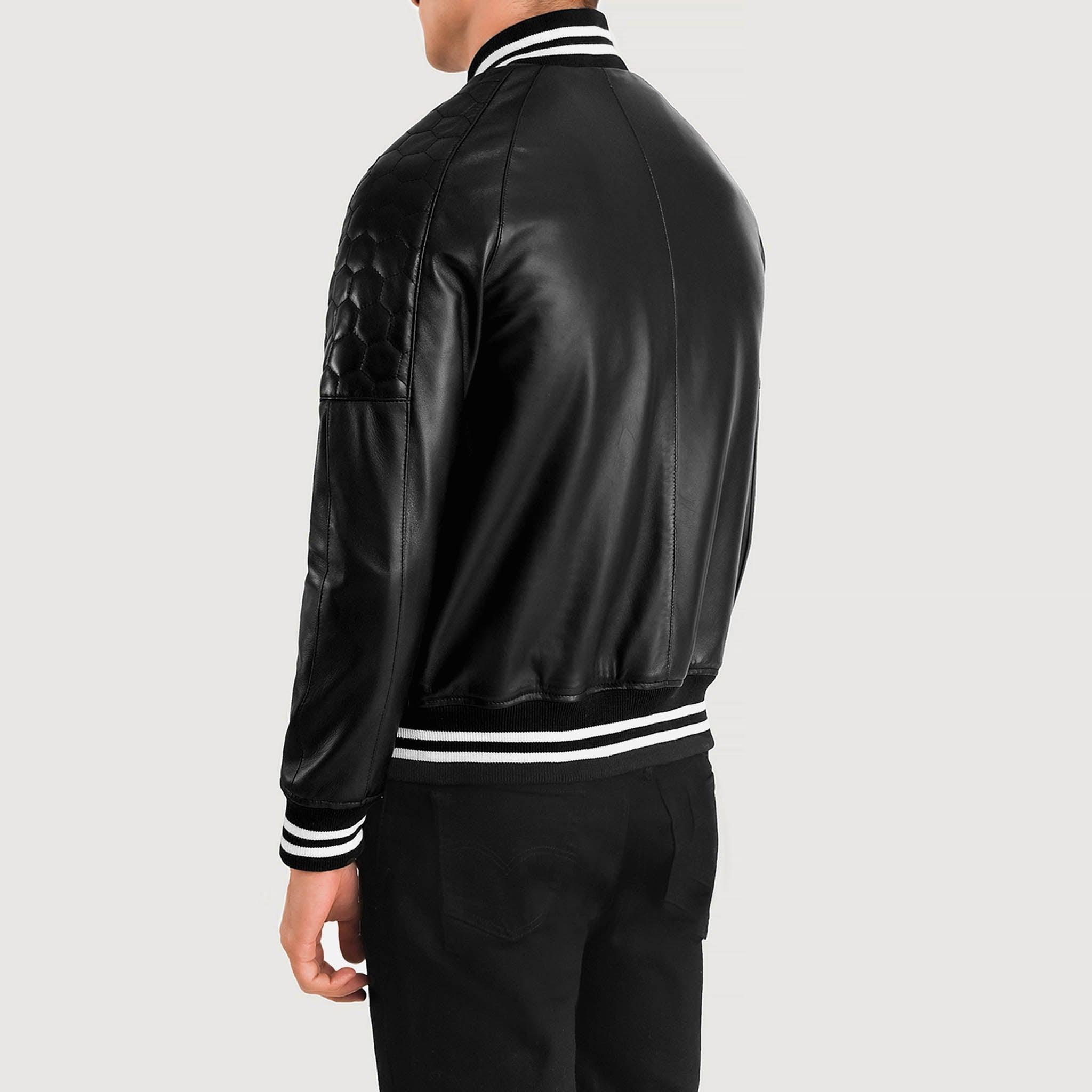 Felix Varsity Jacket in Genuine Black Leather – Perfect for Custom Embroidery